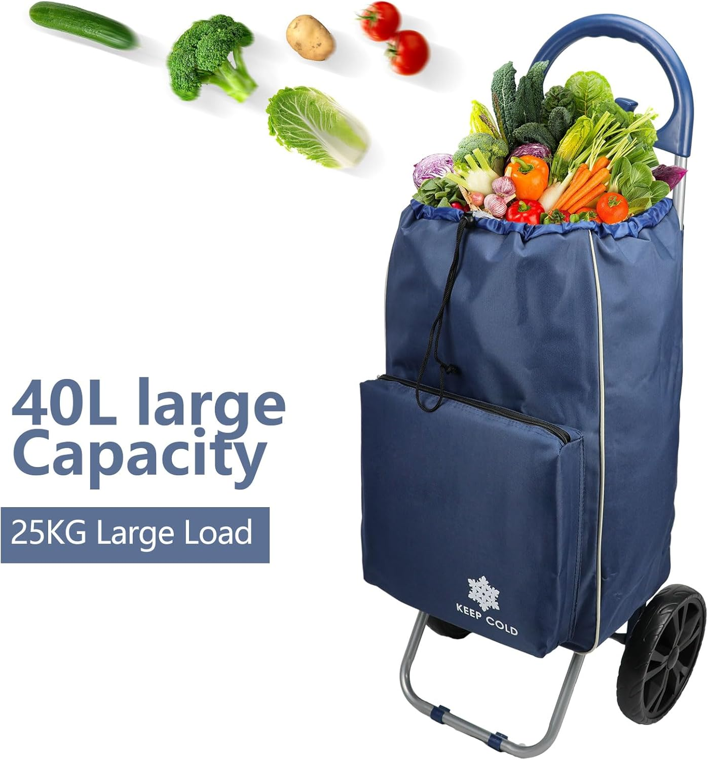 Foldable Shopping Trolley,Aluminium Frame Shopping Cart Luggage with Bags, Dolly Grocery Cart with Plastic Handle (Blue) image number 3