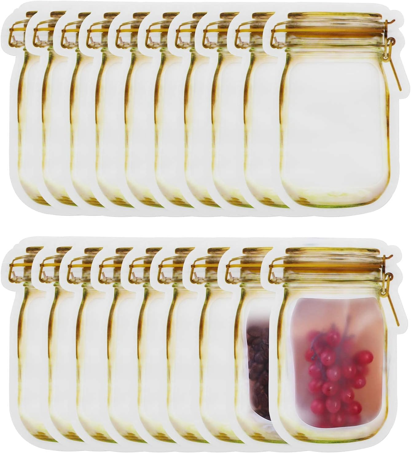 Mason Jar Bags Yellow, 20 Pcs Reusable Airtight Seal Food Storage Bags Leak-Proof Saver Bags for Travel Camping, 8 OZ image number 5