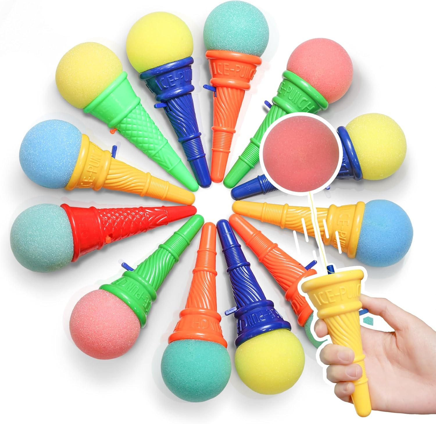 Novelty Place 7" Ice Cream Shooters Toy, Pack of 12, 7 Inch Size Plastic Cone and Foam Ball with Multiple Colors, Interesting Toys for Children'S Party image number 6