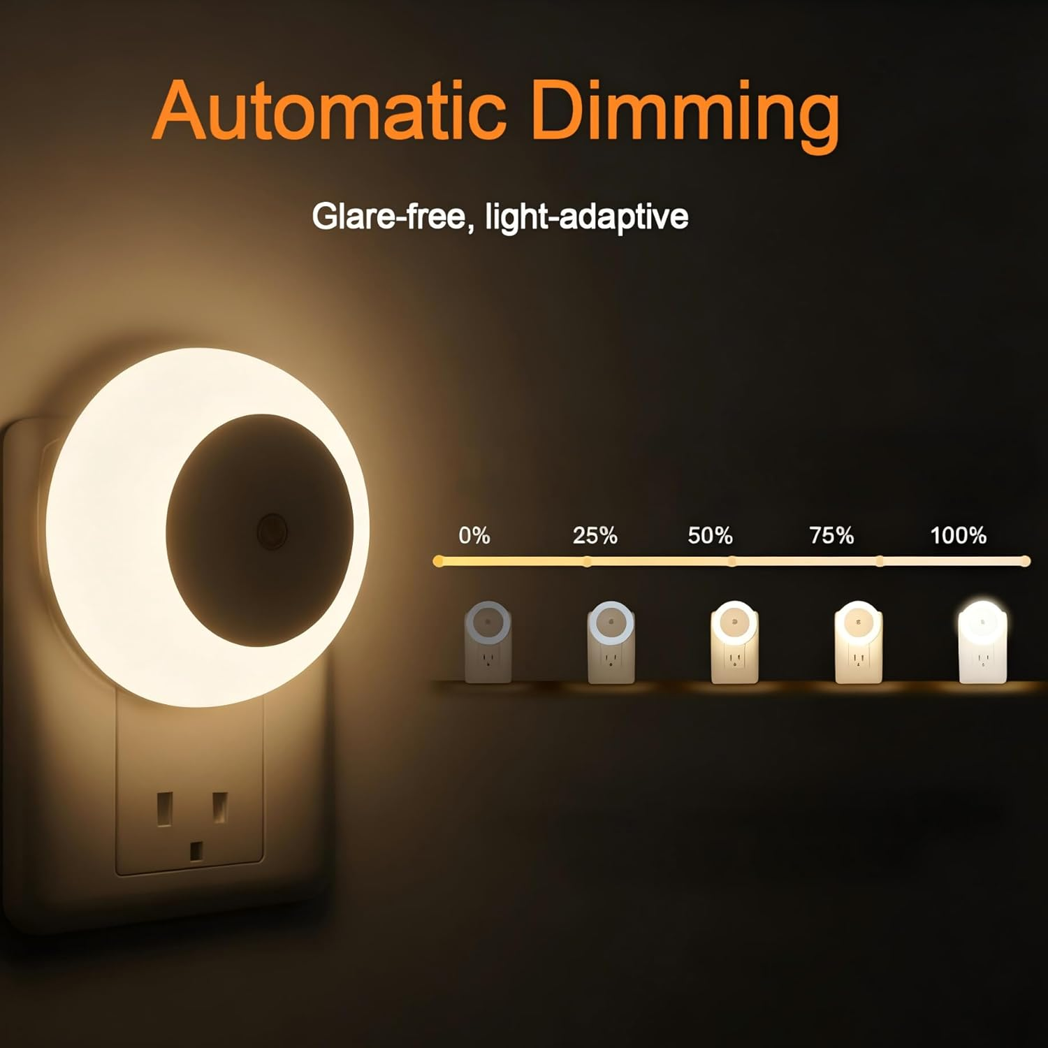3 Pack Plug in Night Lights Wall Dusk to Dawn Sensor Warm Night Light 0.5W Nightlight for Bedroom Bathroom Hallway Kitchen AU Plug (Round) - 3 Pack image number 3