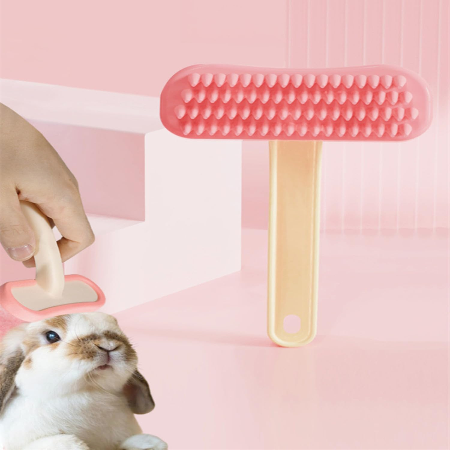 1 Pack Chinchilla Grooming Brush, Soft Silicone Pet De-Shedding & Bath Brush Gentle Massage Comb for Guinea Pigs, Rabbits, Hamsters, Small Animals, Kittens & Puppies（Pink） image number 5