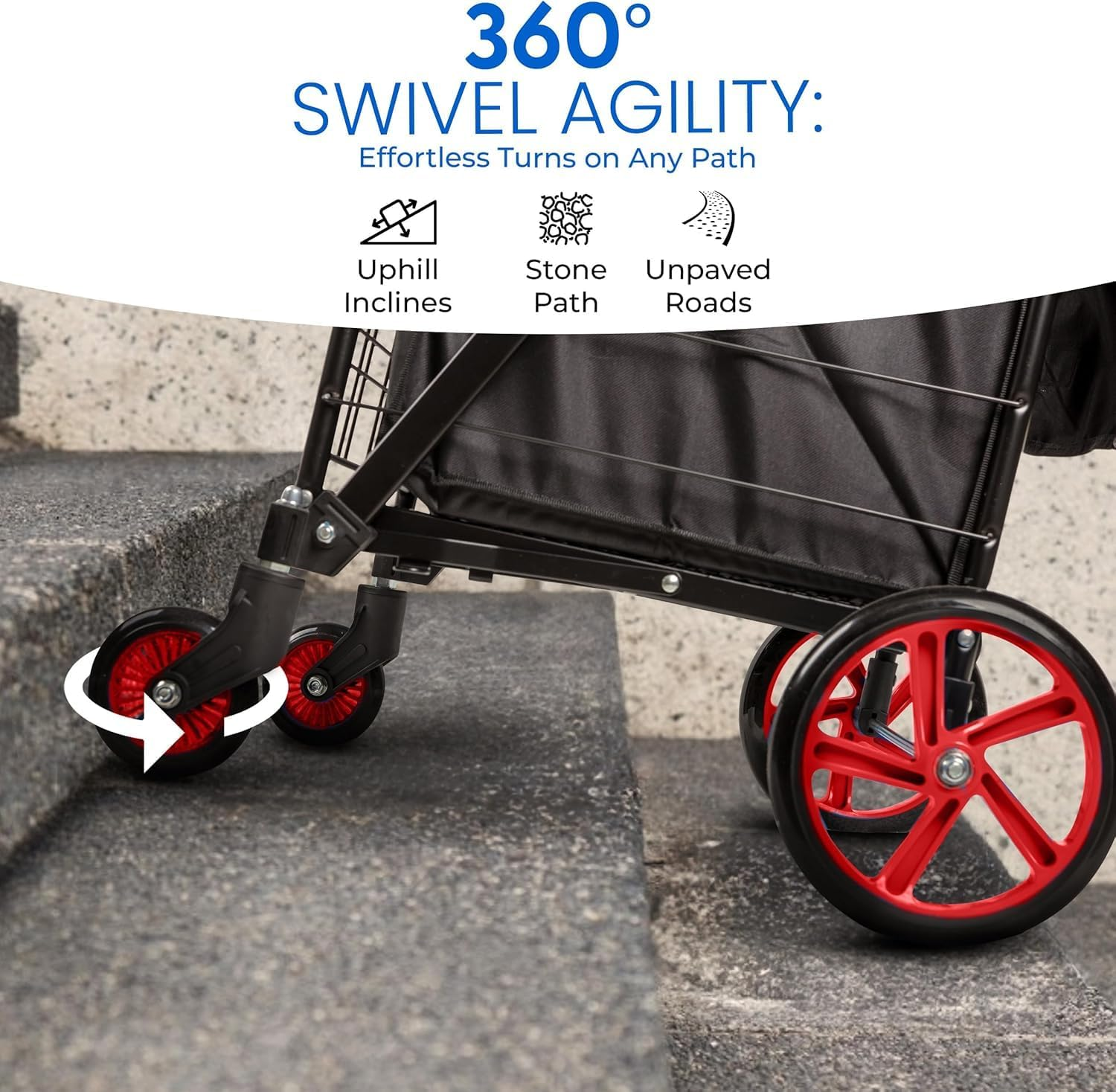 Serenelife Small Foldable Shopping Cart with Cart Liner - 17.72" X 21" X 36.6" Collapsible Grocery Cart with 70 Lbs. Capacity, Removable and Weatherproof Cart Liner, 360&deg; Swivel Wheels (Red) image number 3