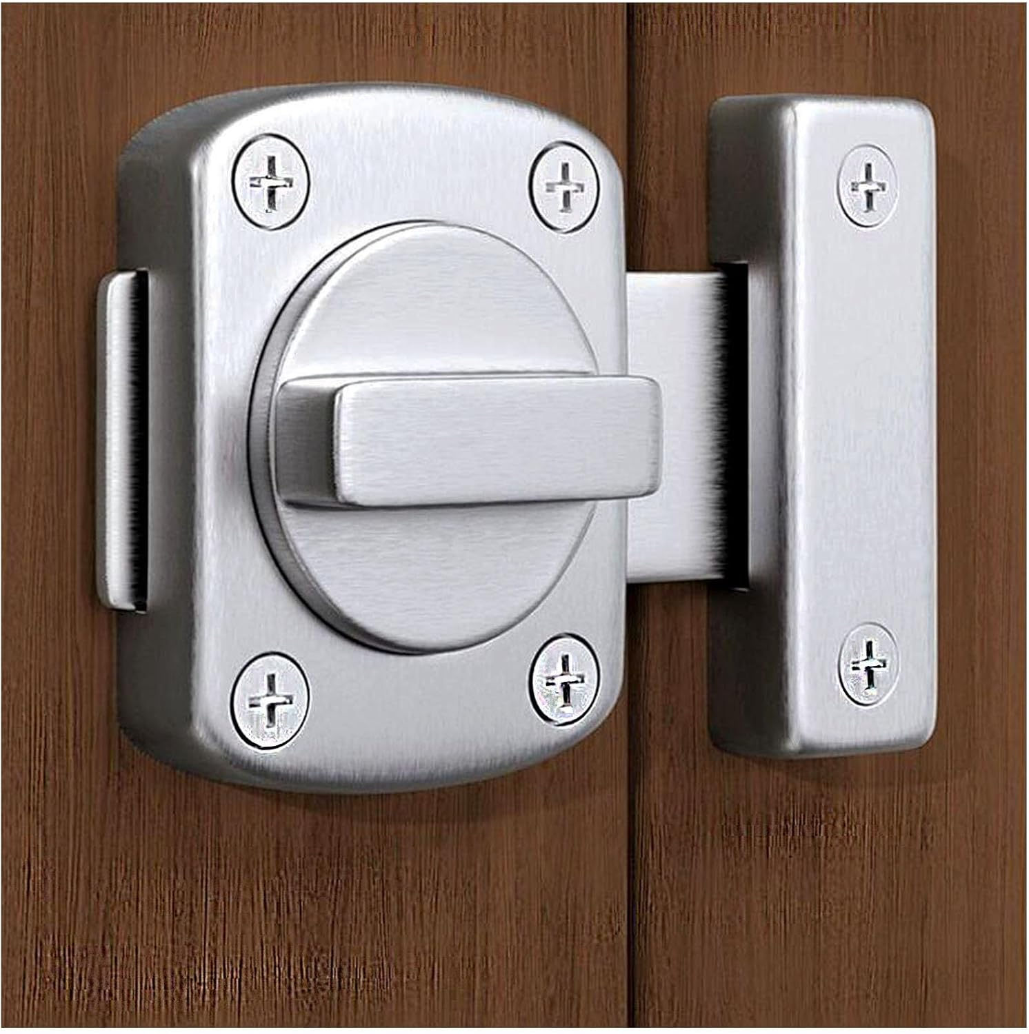 Bolt Latch Bedroom Anti-Lock Buckle Bedroom Door Lock Anti-Theft Door Lock Safety Push-Pull Exposed Bathroom Door Bolt, Suitable for All Kinds of Swing Doors (Brushed Silver)