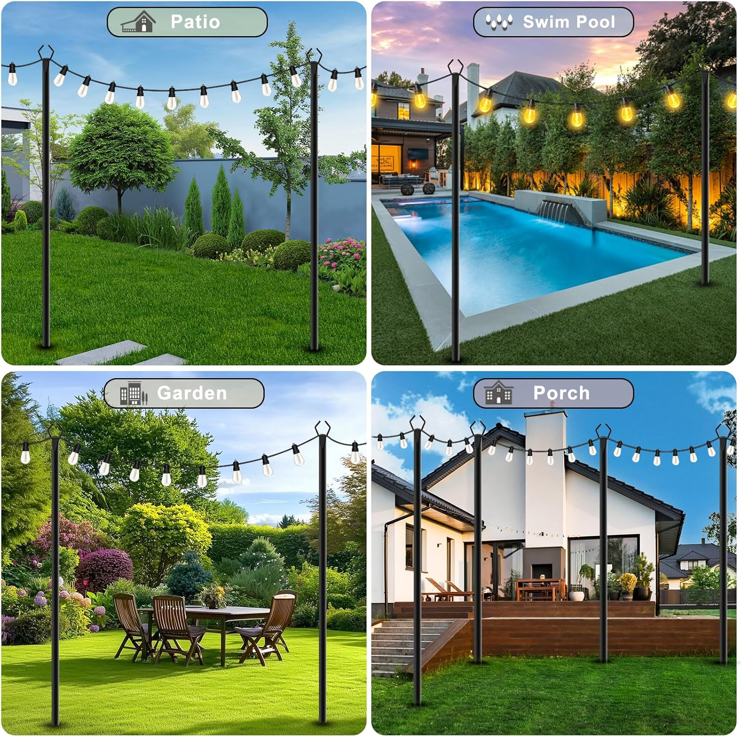 7 Pack 10 FT String Light Poles,Metal with Fork Lights Poles for Outdoor String Light, Rustproof Heavy Duty for outside Garden,Patio,Wedding,Backyard,Deck,Party image number 5
