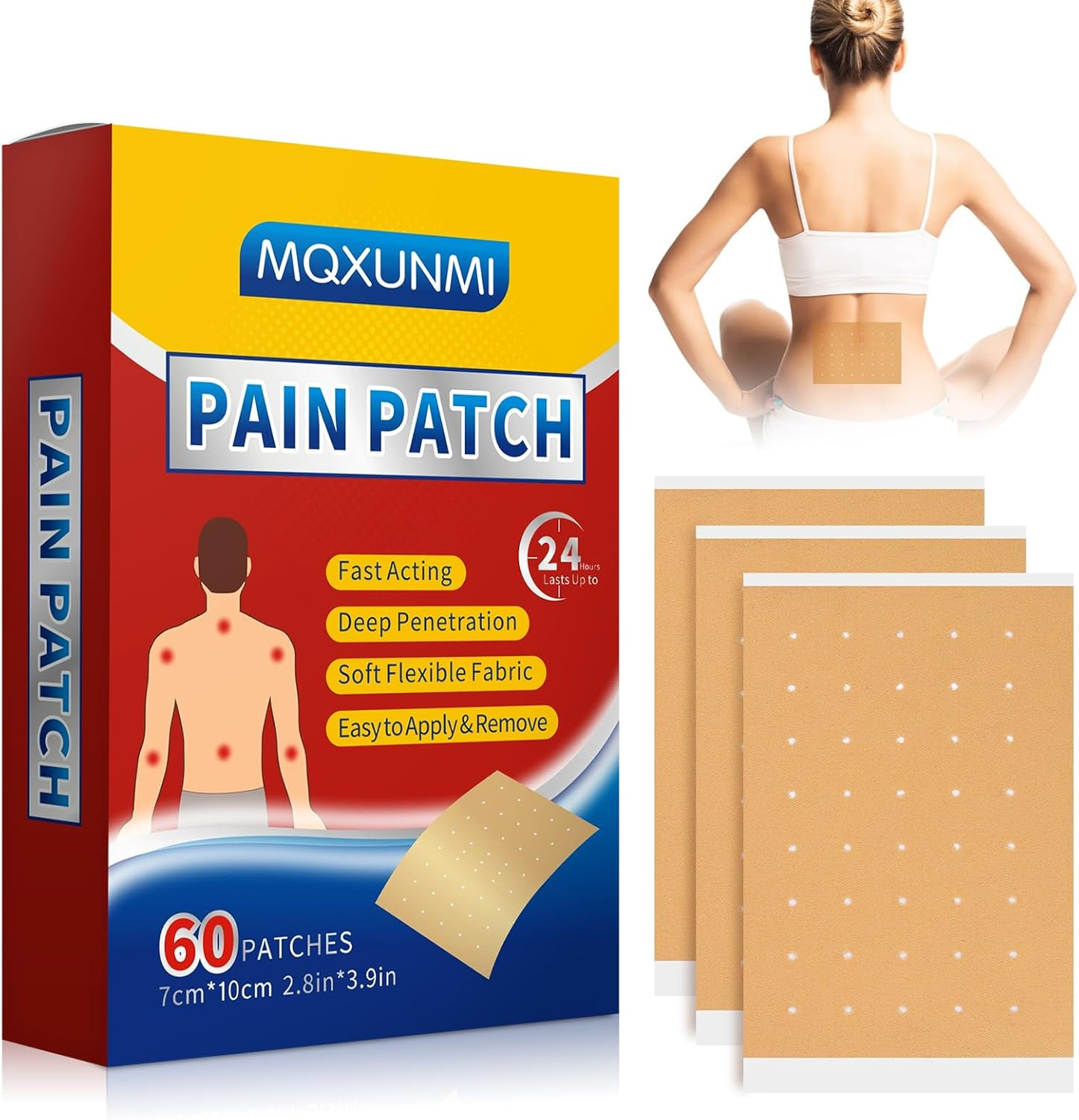 MQXUNMI Heat Patches, 60 Count Maximum Strength Muscle & Joint Soothing Plaster, 24 Hours Long Lasting Fast Acting Joint Patches for Neck, Shoulders, Back, Knees and Anks image number 5
