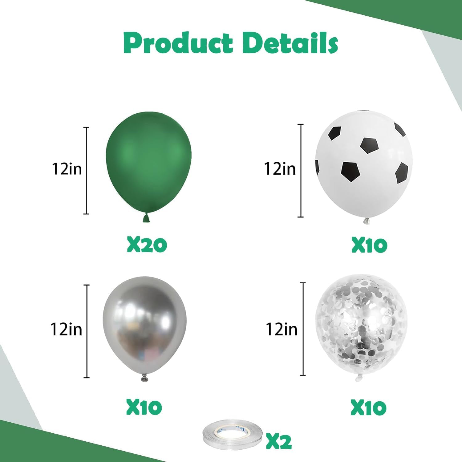 Football Balloons, 12 Inch Soccer Balloons Green Black White Latex Balloons Soccer Printed Balloons with Ribbons for Boys Football Soccer Party Sports Anniversary Baby Shower Decorations image number 2