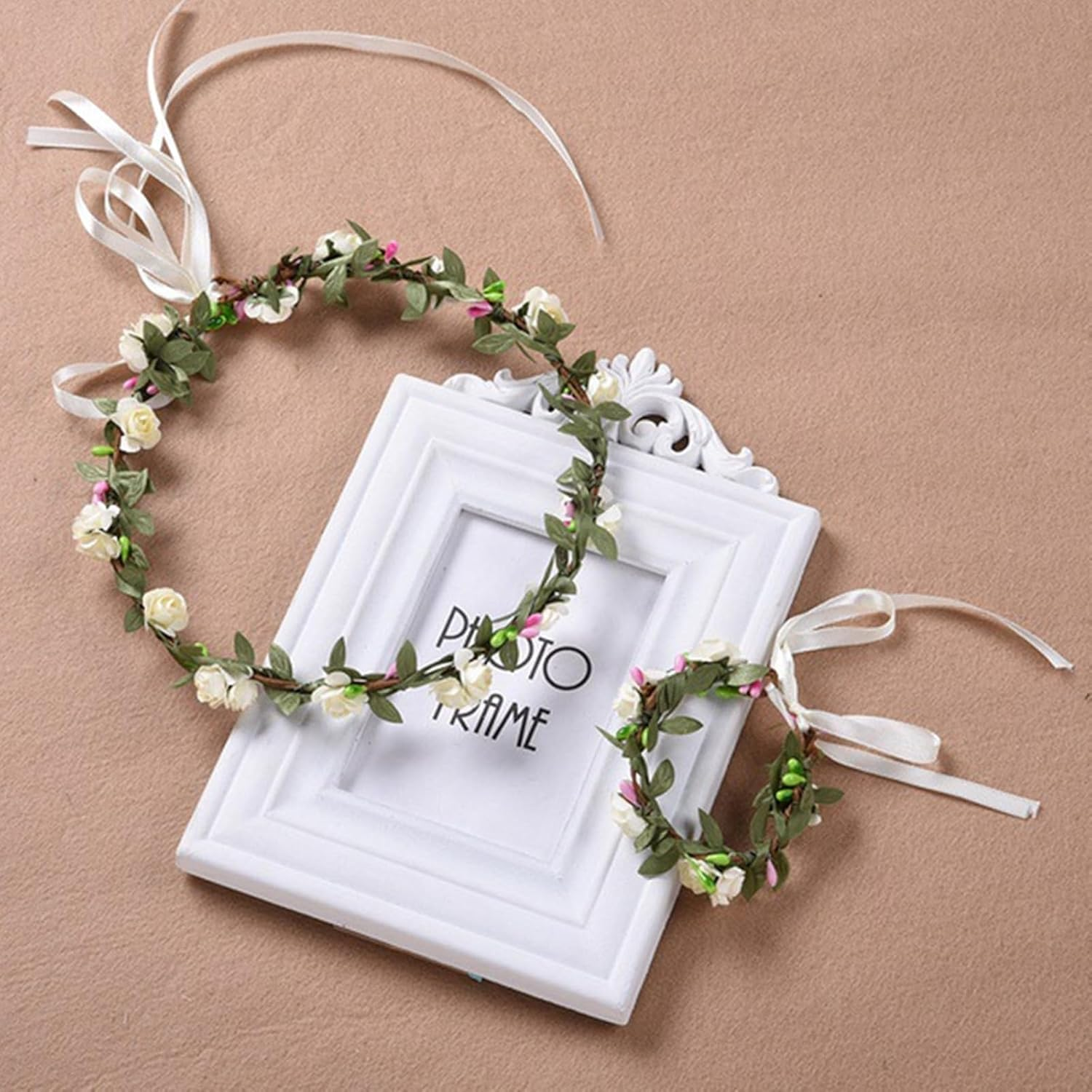 Flower Wreath Flower Crown Headband, Rose Bridal Hair Accessories with Bracelet Set, Flower Headband Adjustable Belt, Hair Bands Floral Garland image number 1