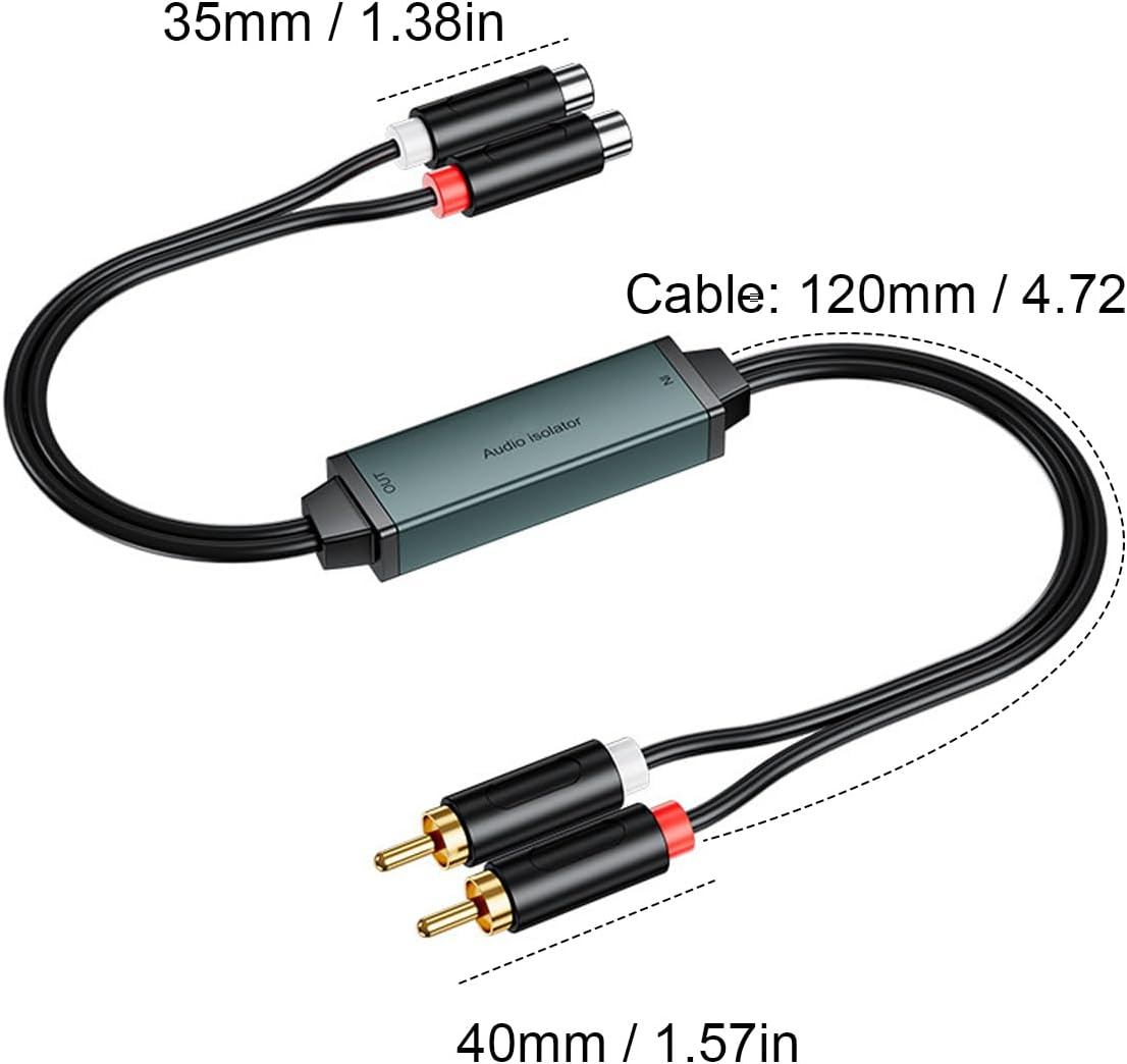 Duttek Ground Loop Isolator RCA, Noise Filter Eliminator with Double RCA Male to Female Audio Cable for Car Audio System/Home Stero System - Plug-And-Play image number 4
