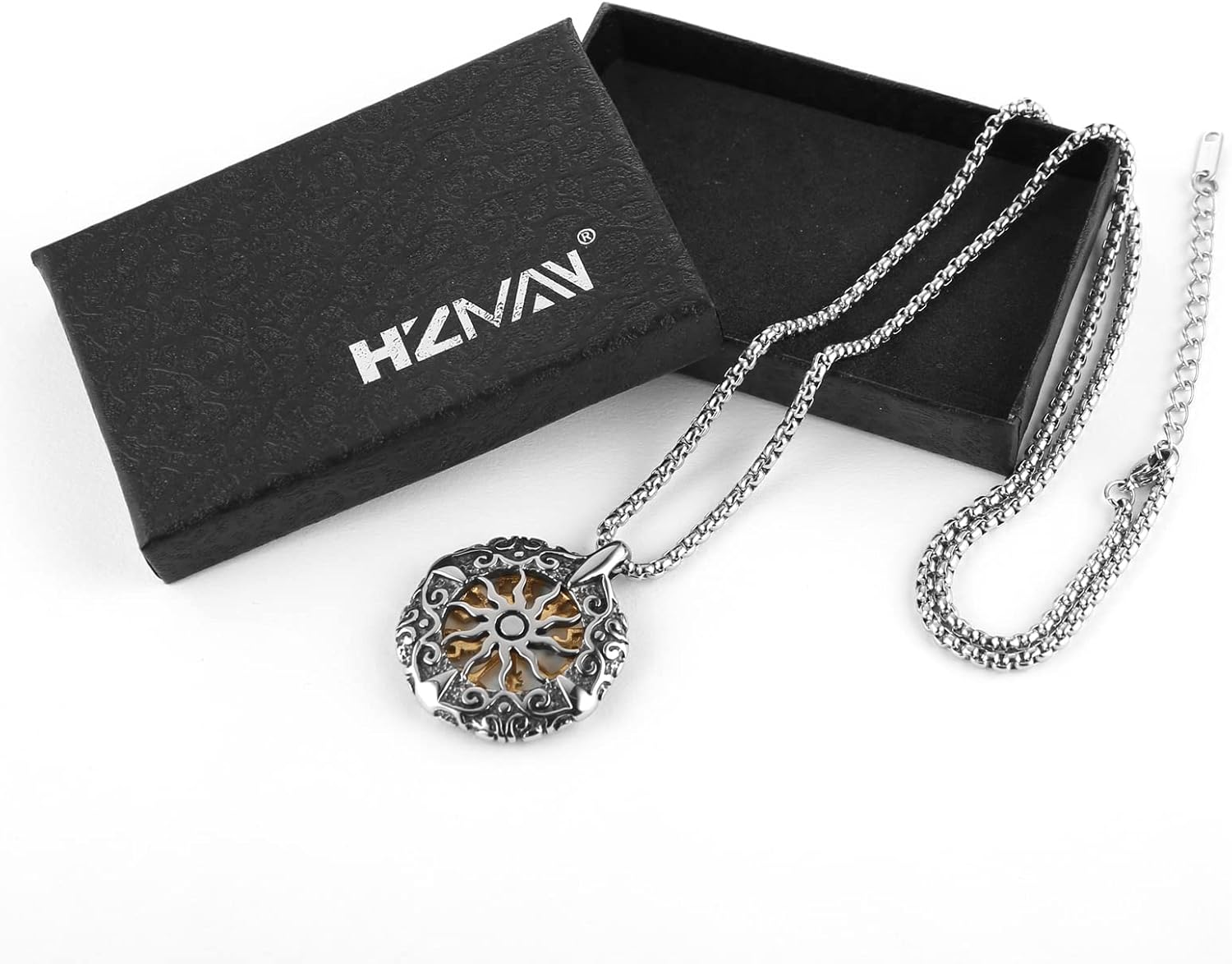 HZMAN Viking Vegvisir Norse Compass Stainless Steel Necklace Double-Sided Hollow Engraving Sun Totem Pendant Norse Amulet Jewelry