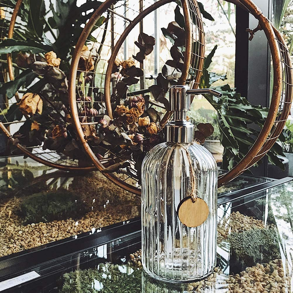 JASAI 18 Oz Clear Glass Soap Dispenser with Rust Proof Stainless Steel Pump, Refillable Liquid Hand Soap Dispenser for Bathroom, Premium Kitchen Soap Dispenser (Clear). image number 1