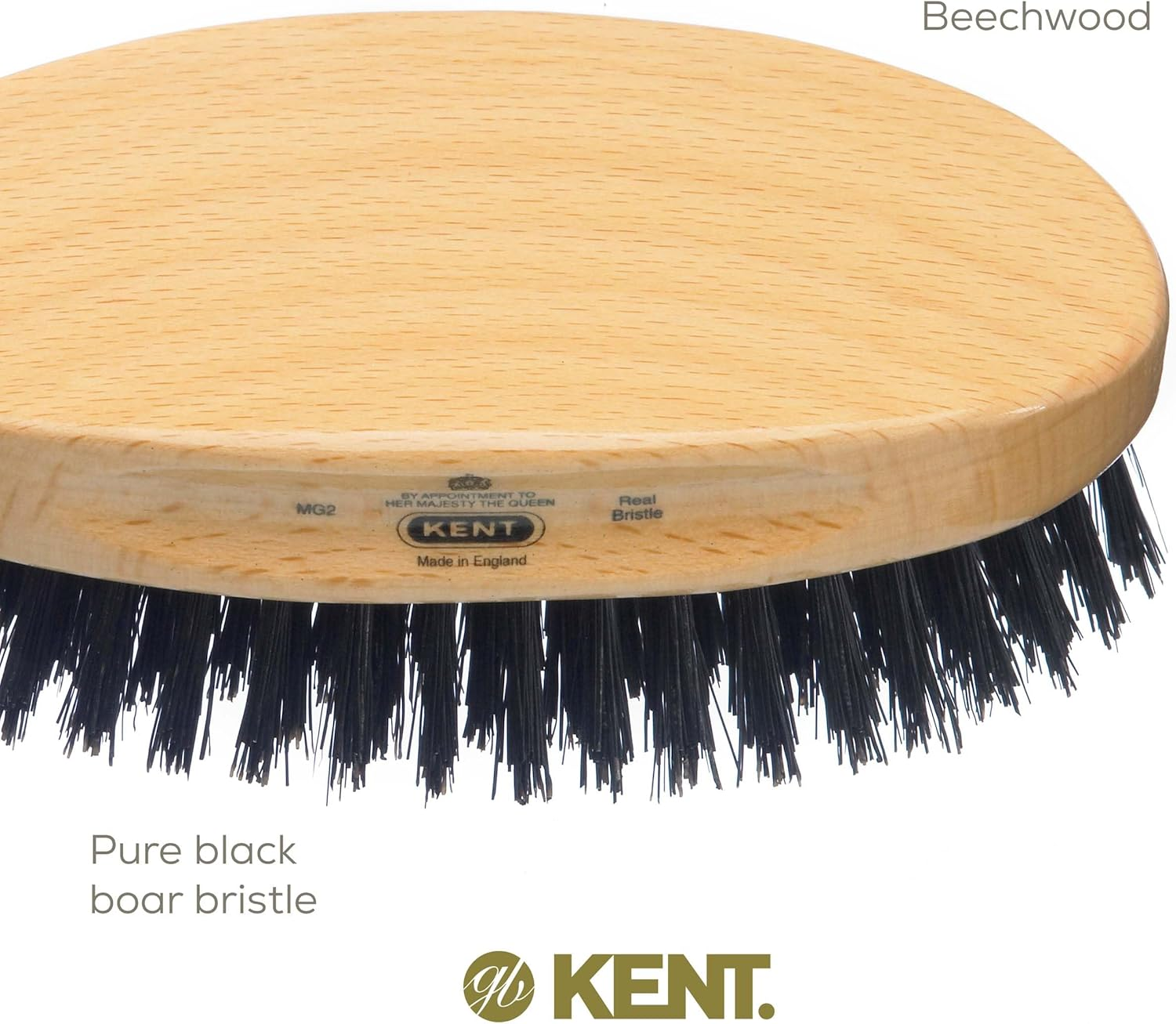 Kent Oval Beechwood Pure Bristle Hair Brush, Black image number 2
