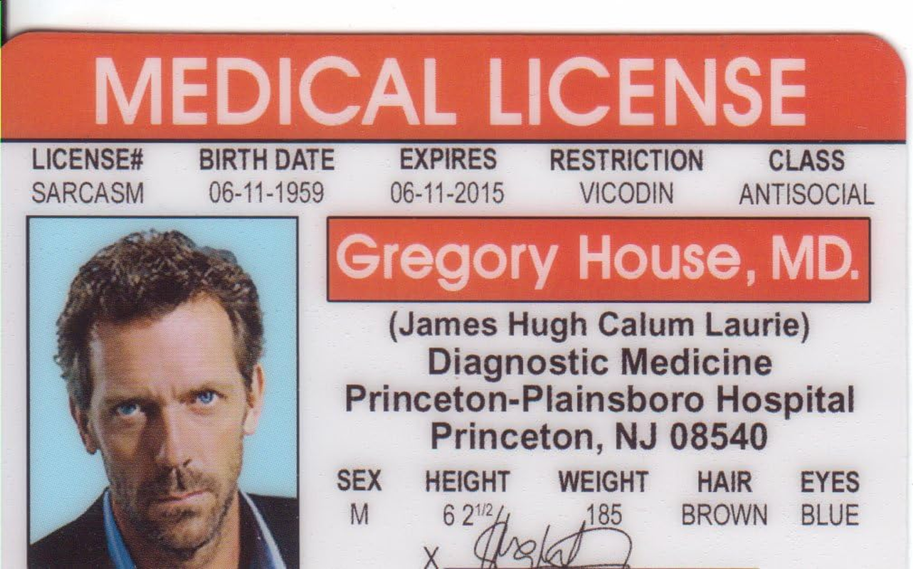 Hugh Laurie Dr. Gregory House Novelty Drivers License/Fake I.D. Identification for the Gregory House Md Tv Show Fans
