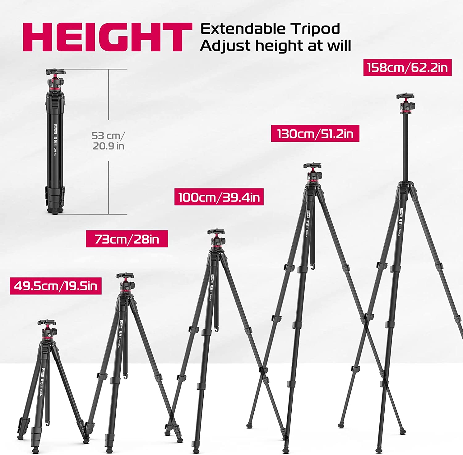 Ulanzi MT-55 Ombra Travel Tripod, 62.2'' Professional Camera Video Aluminum Tripod W/ 360&deg; Ball Head&Quick Release Plate, Max Load 17.6 LB for Nikon Canon DSLR Camcorder, Phone Holder Included Black image number 4