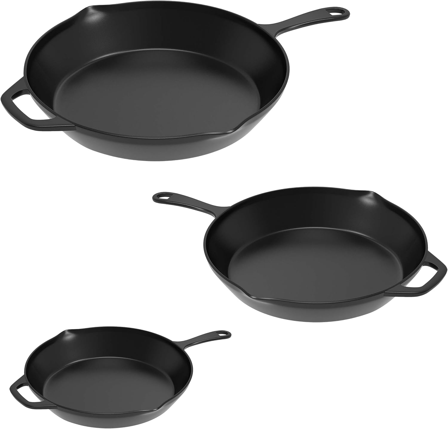 Frying Pans - Set of 3 Pre-Seasoned Cast Iron Skillets with 10-Inch, 8-Inch, and 6-Inch Sizes - Nonstick Camping Cookware by Home-Complete (Black) image number 3