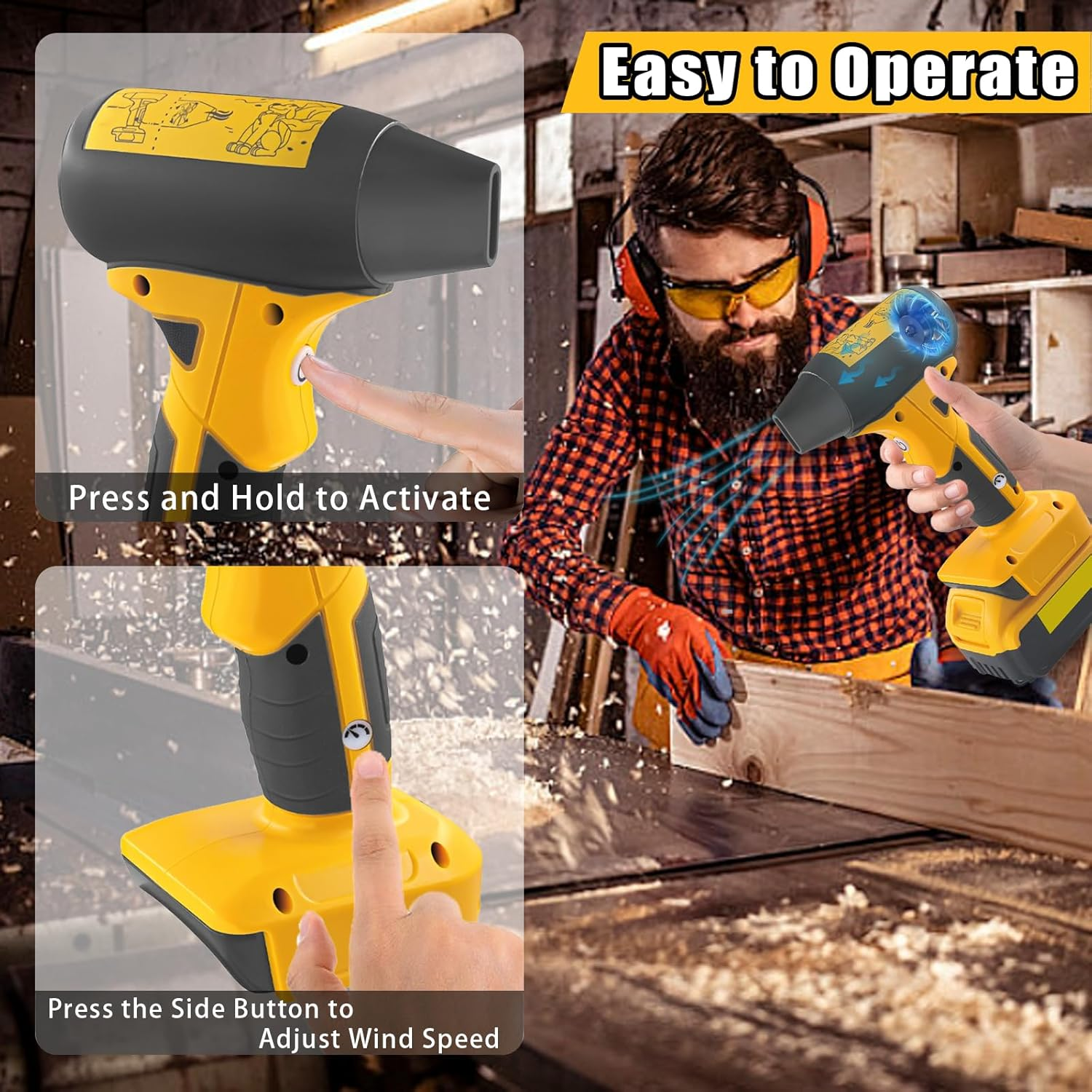 Jet Dry Mini Blower,Jet Fan 130000 RPM Wind Speed 4-Speed Control Compatible with Dewalt 20V Lithium Battery，Super Jet Fan Blower for Drying, Cleaning (Battery Not Included) image number 1