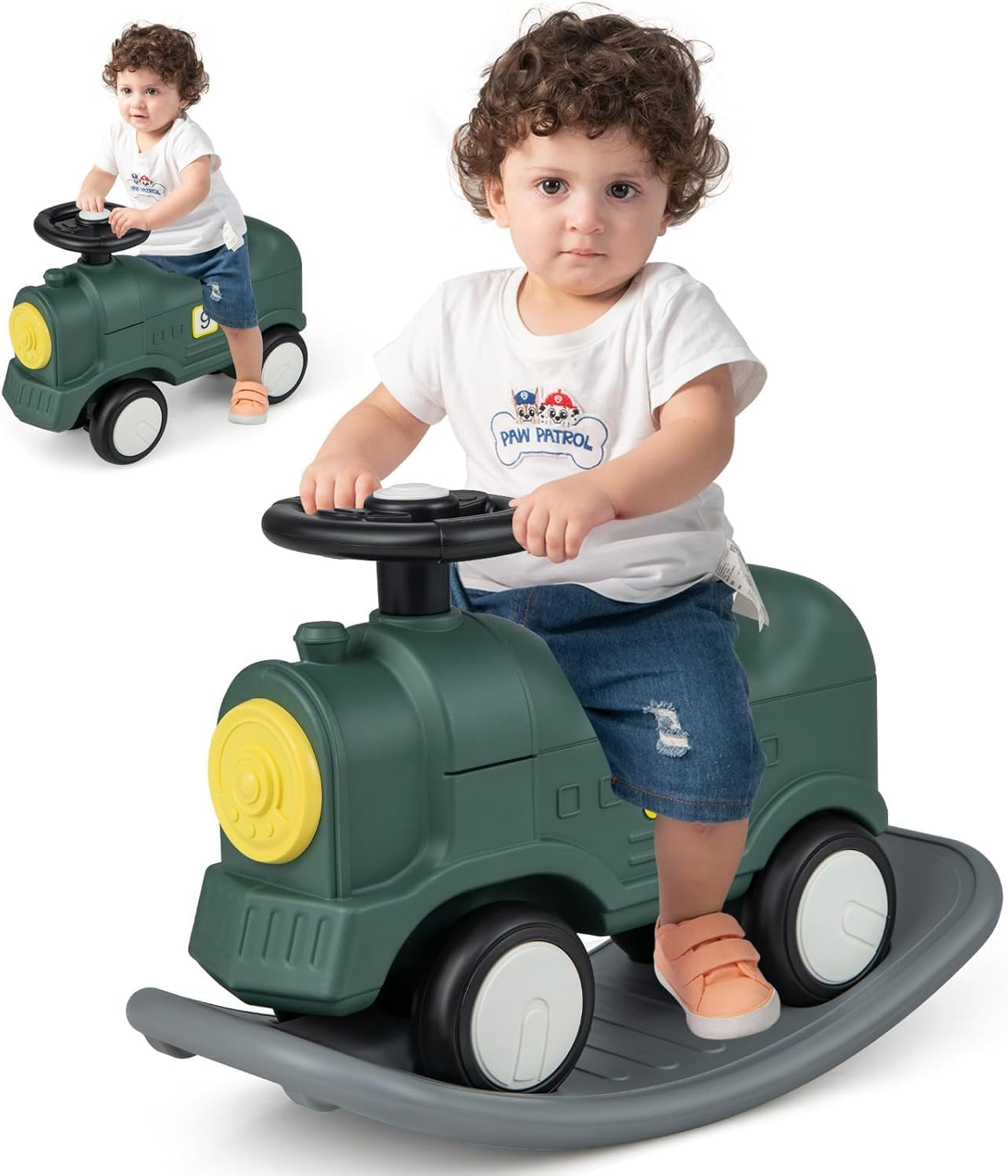 3-In-1 Rocking Horse, Ride-On Car & Balance Board for Toddlers, Safe Rocker with Wheels, Steering Wheel & Backrest (18&ndash;72 Months) image number 4