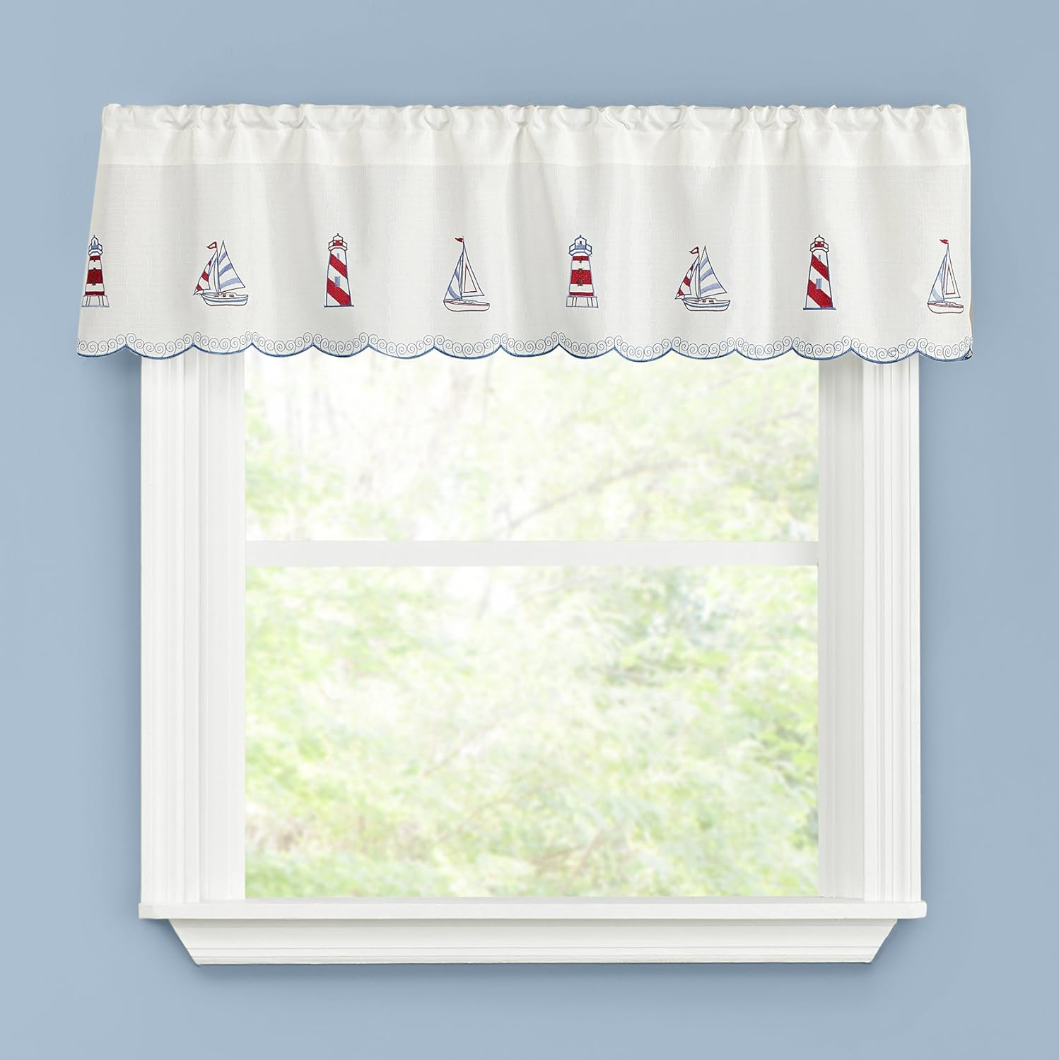 RENAISSANCE Home Fashion Lighthouse Embroidered Tier Pair, Lighthouse, 58" X 12" | Valance