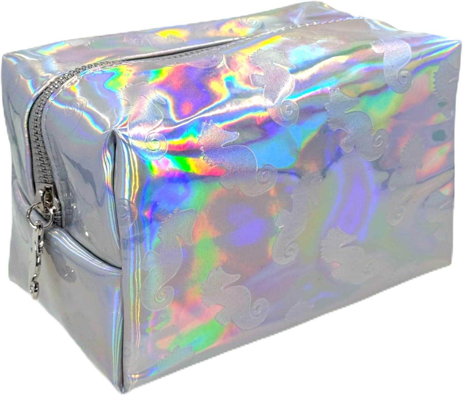 MIJOMA Beauty Bag - Holographic Seahorse Print 100% Polyester Wipe Clean Makeup Bag 17X11X10Cm, Silver, 17 Cm Breite, 11 Cm H&ouml;he, 10 Cm Tiefe, Modern image number 1