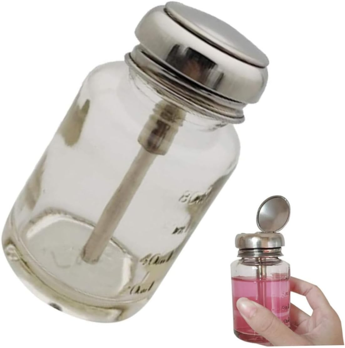 Push Glass Bottle Push down Pump Alcohol Dispenser for Nail Polish Makeup Remover 80ML image number 2