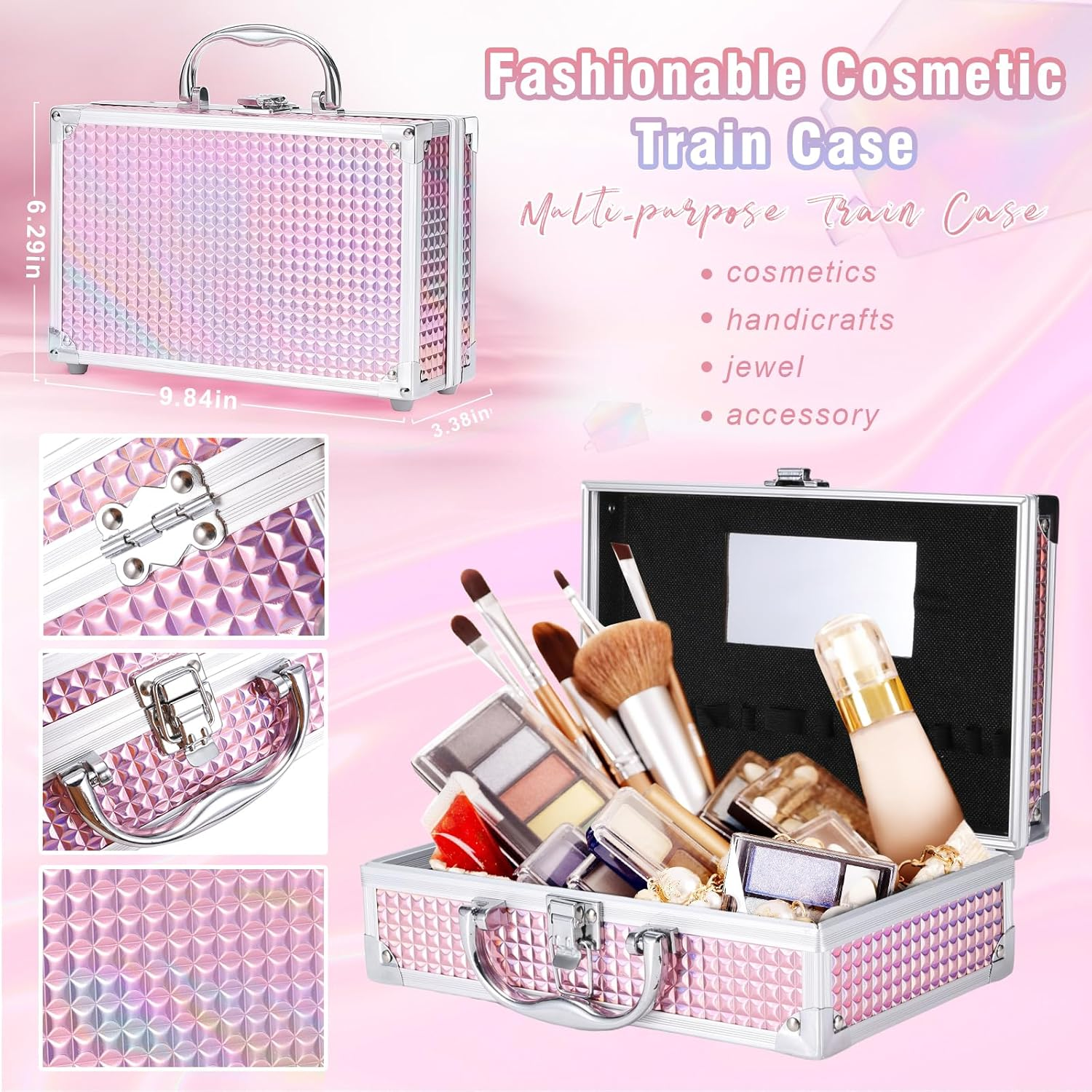 Makeup Kit with Train Case for Teen Girl Women, Full Starter Cosmetic Set, Beginner Makeup Present, Reusable Full Cosmetic Train Case for Girl, Included Eyeshadow Blush Contour Eyebrow (Purple) image number 3