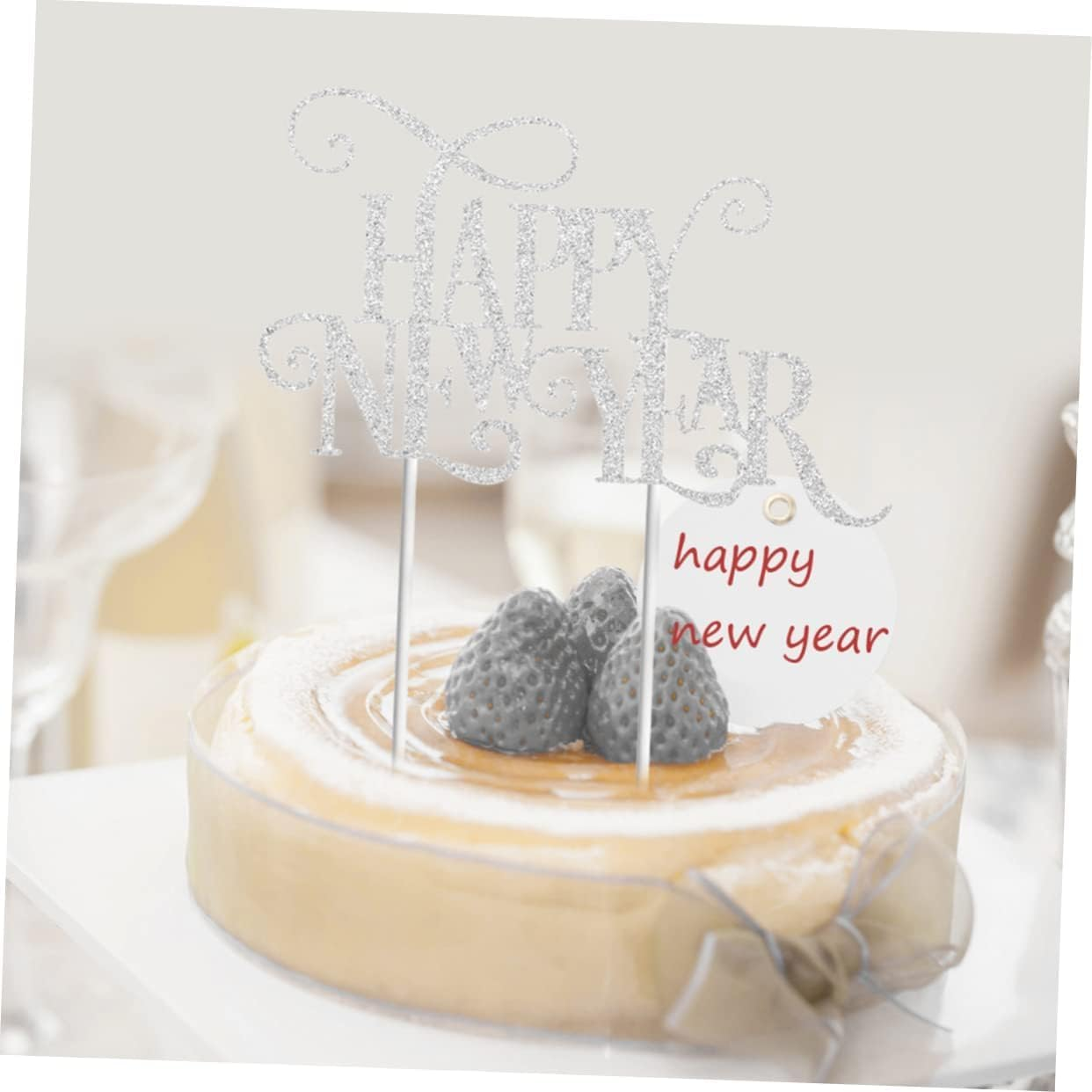 10Pcs Glitter Cupcake Toppers Fruit Pick Cake Dessert Toppers New Year Party Cake Topper Wedding Decoration Christmas Decor Happy New Year Cake Toppper Paper Cup Cake Supplies Baby image number 3