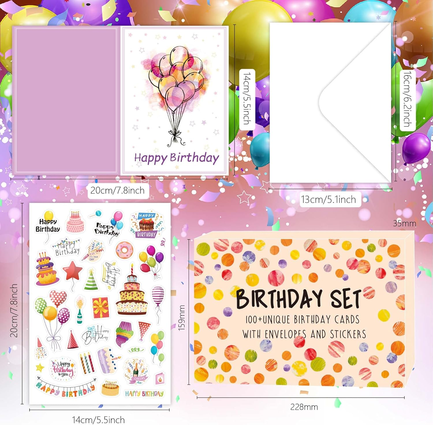 50 Pcs Birthday Cards Assortment with 50 Envelopes and 4 Stickers Blank Congratulation Card Happy Birthday Card Assortment Box for Husband Wife Mother Father Children Lover Friend(23X16Cm) image number 2
