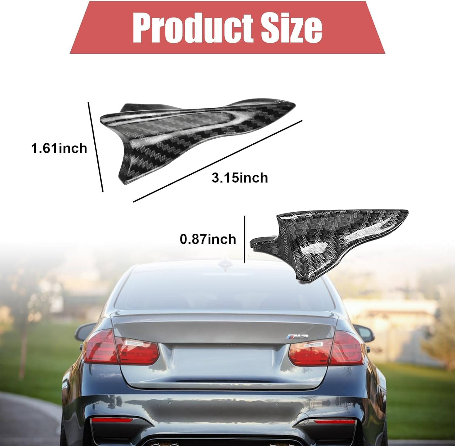 10 PCS Car Shark Fin Diffuser, Universal Roof Diffuser Spoiler, Car Shark Fin Antenna Kit with Selfadhesive Tapes, Vehicle Exterior Decor Accessories Stickers for Most Cars (Carbon Fiber) image number 2