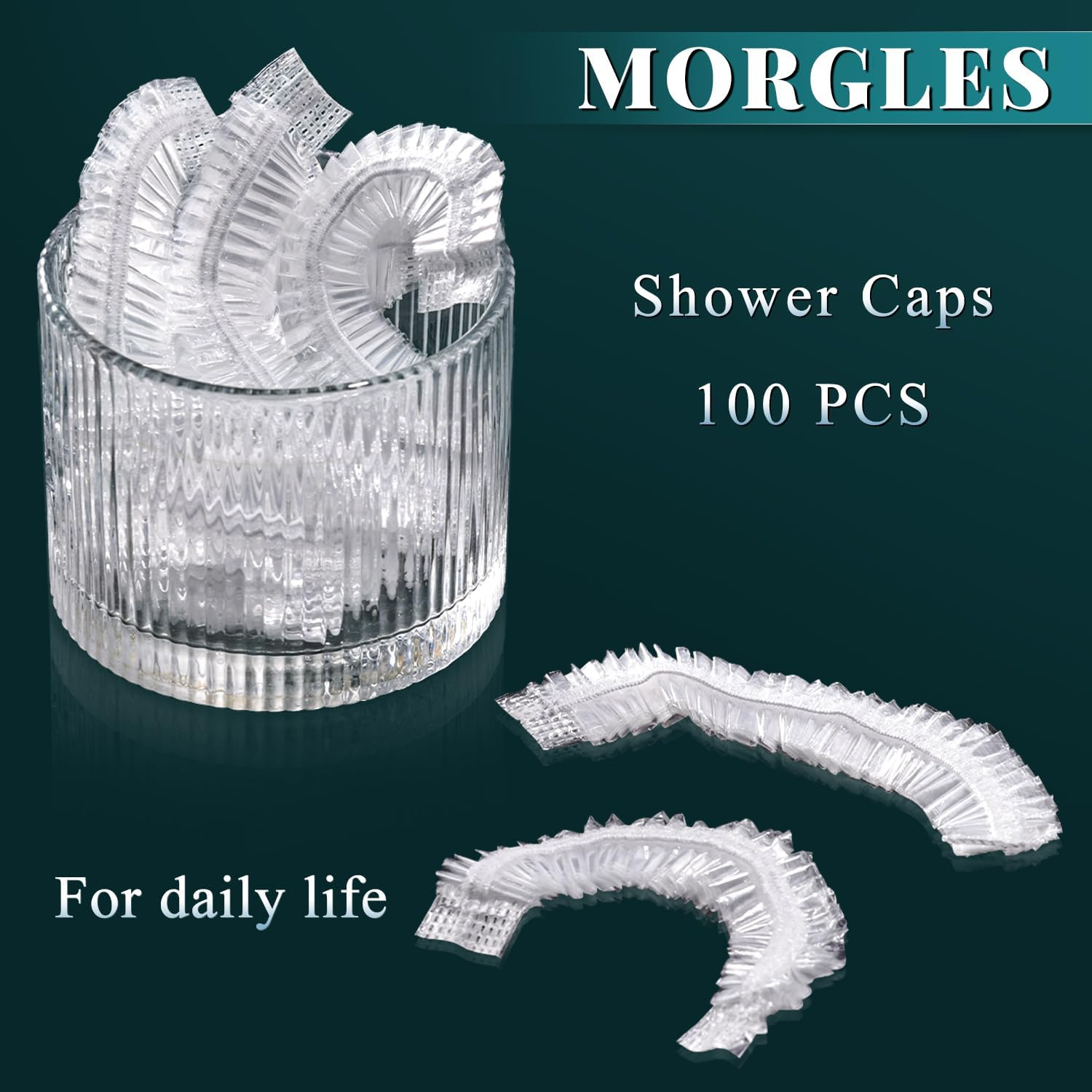 MORGLES Shower Caps Reusable Waterproof, 100 Pcs Disposable Plastic Shower Caps for Women Bathing, Hair Salon Home & Travel Use - 100Pcs image number 5