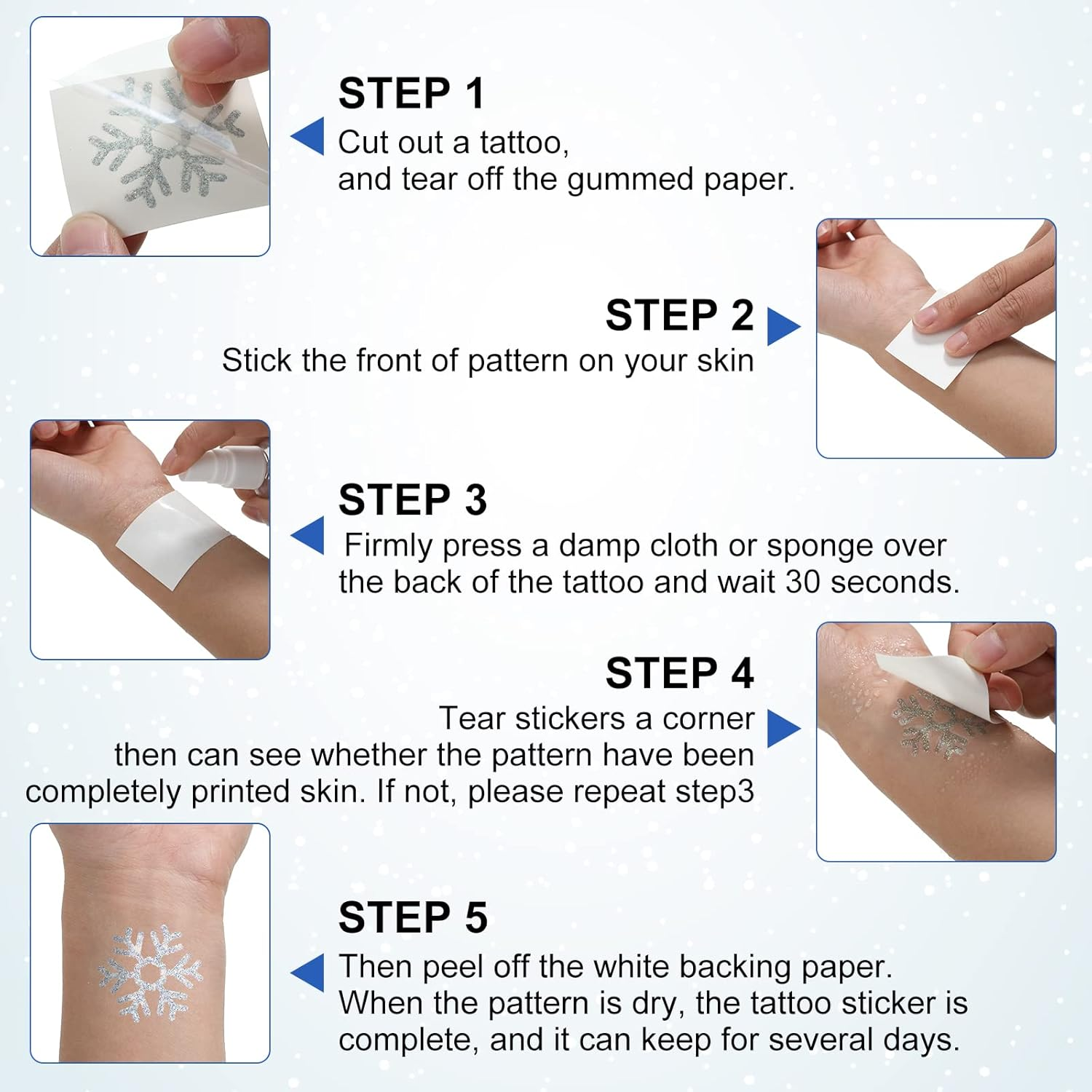 Kathfly 180 Pcs Snowflake Temporary Tattoos Winter Christmas Glitter Sticker Party Decorations Supplies Favors Gifts Cute Apparel Accessories for Body Face Women Party Supplies(Snowflake) image number 4