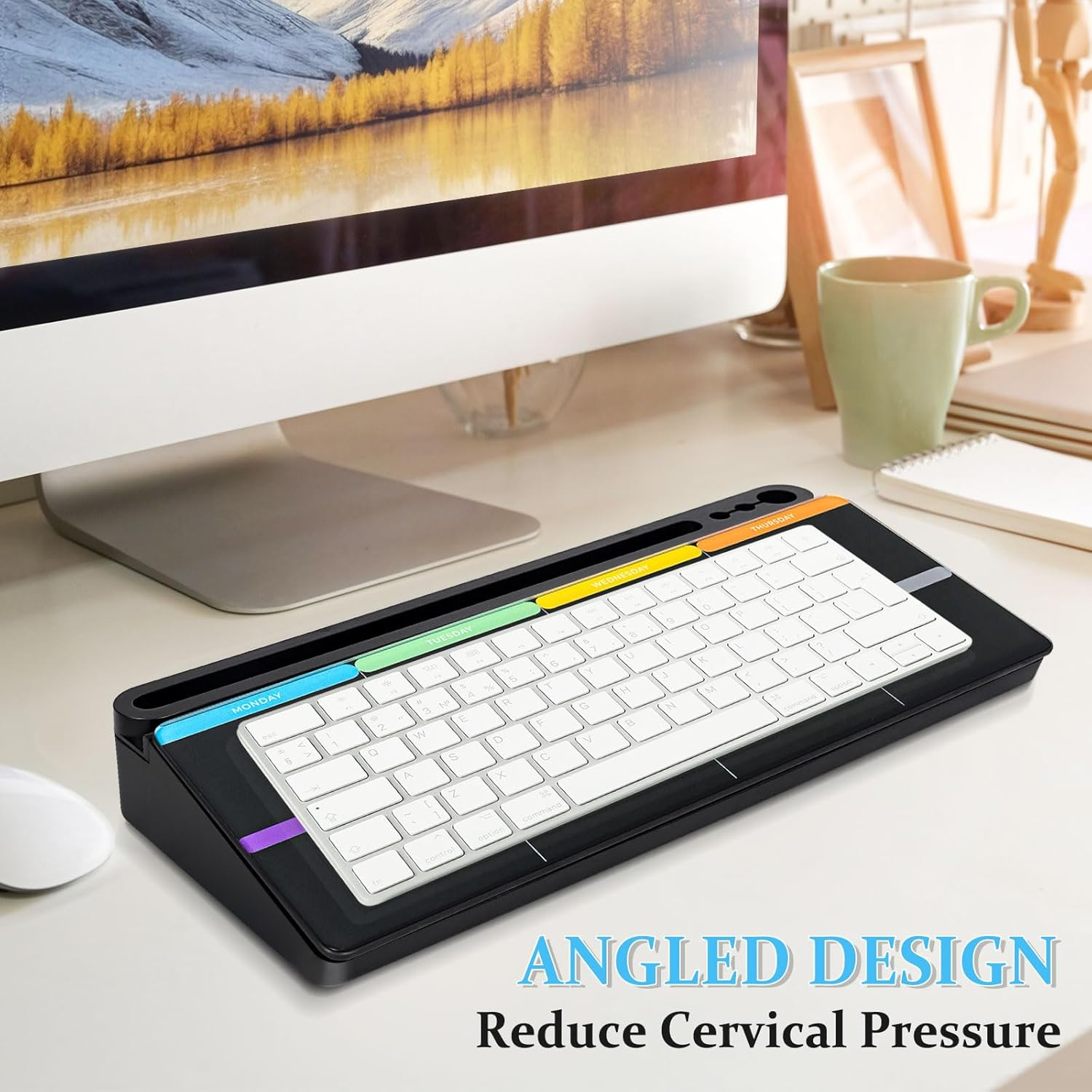 DOLLAR BOSS Glass Desk Whiteboard Calendar Small Dry Erase Board Desktop White Board with Storage Drawer Computer Keyboard Stand Desk Organizer, Colourful Print, Black image number 1