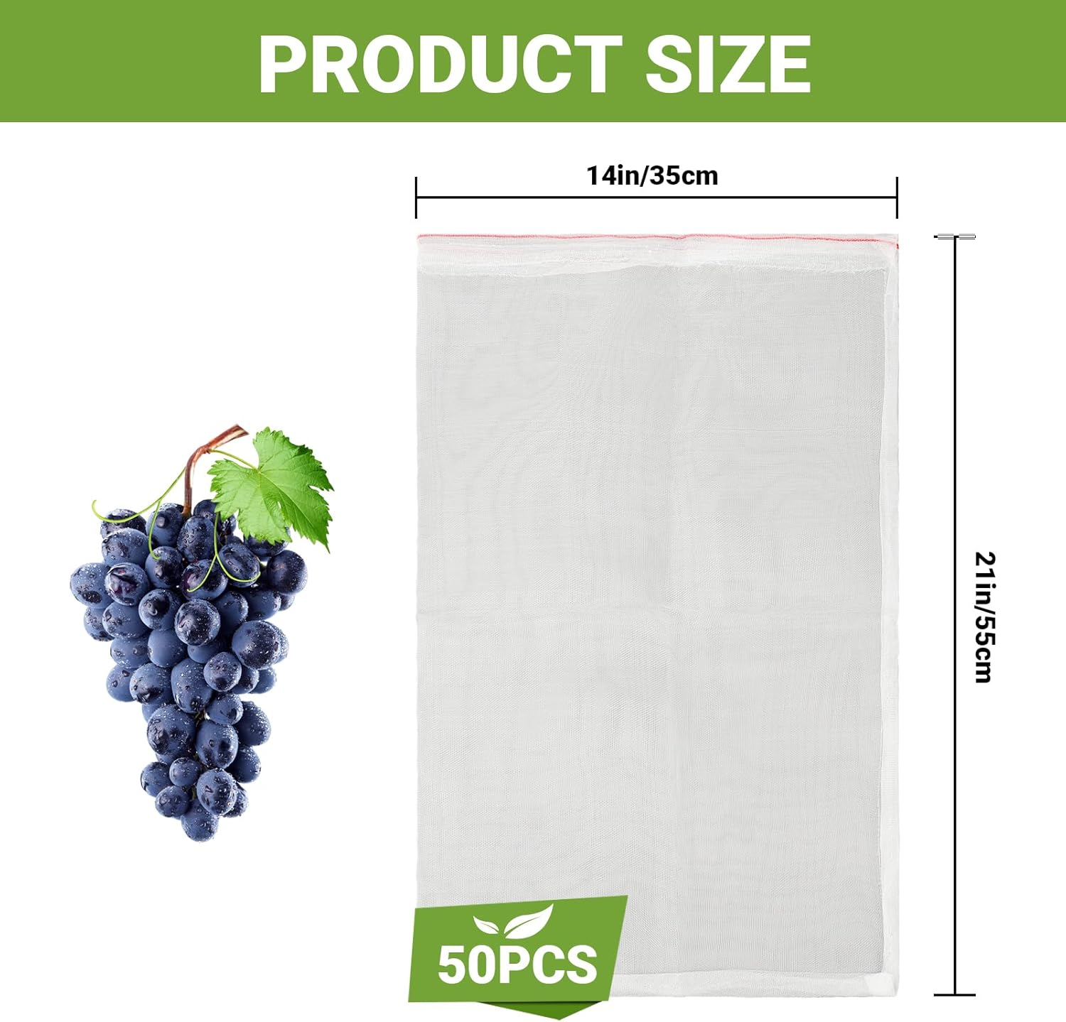 Mesh Fruit Protector Bags, 50 PCS 14X21 Inch Large Fruit Bags for Fruit Trees, Durable Garden Barrier Netting Bag Protect Watermelon Cantaloupe Mango Apricot from Insect Pest Bird image number 6