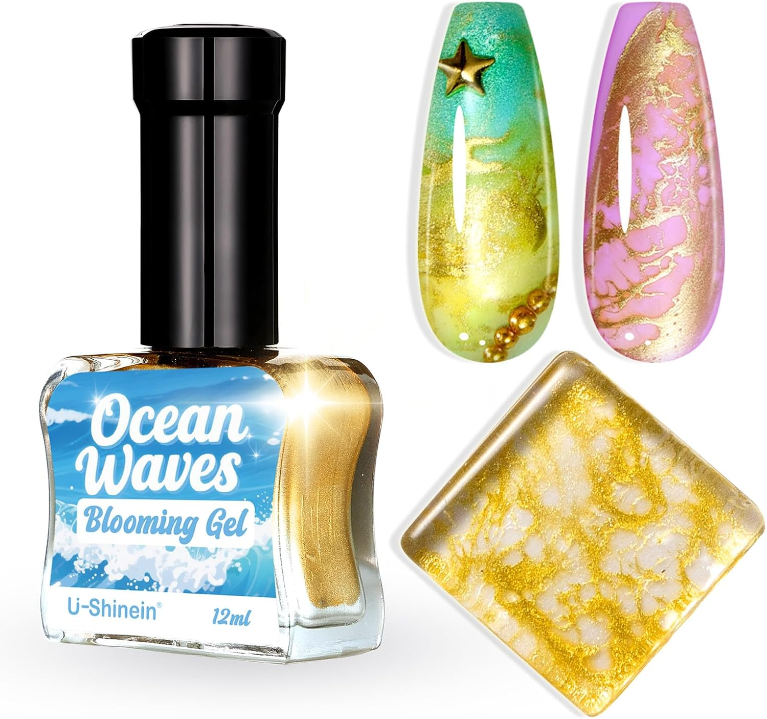 U-Shinein Blooming Gel Nail Polish, Marble Effect Nail Polish, White Watercolor Ink Wave Nail Gel with Magical Diffusion Effect for Creating Lace Pattern Nail Art Soak of UV/LED 12Ml