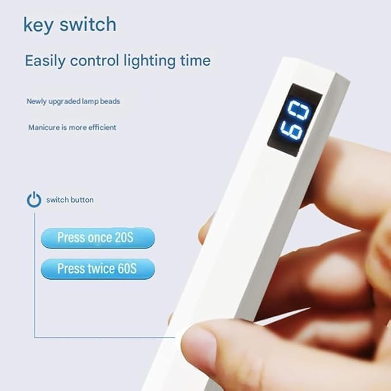 Handheld UV Light for Gel Nails - Small LED Rechargeable Light | Glue Dryer Lamp with 2 Timer Settings, Cordless Handheld Nail Tool for Adults Women - Blue image number 5