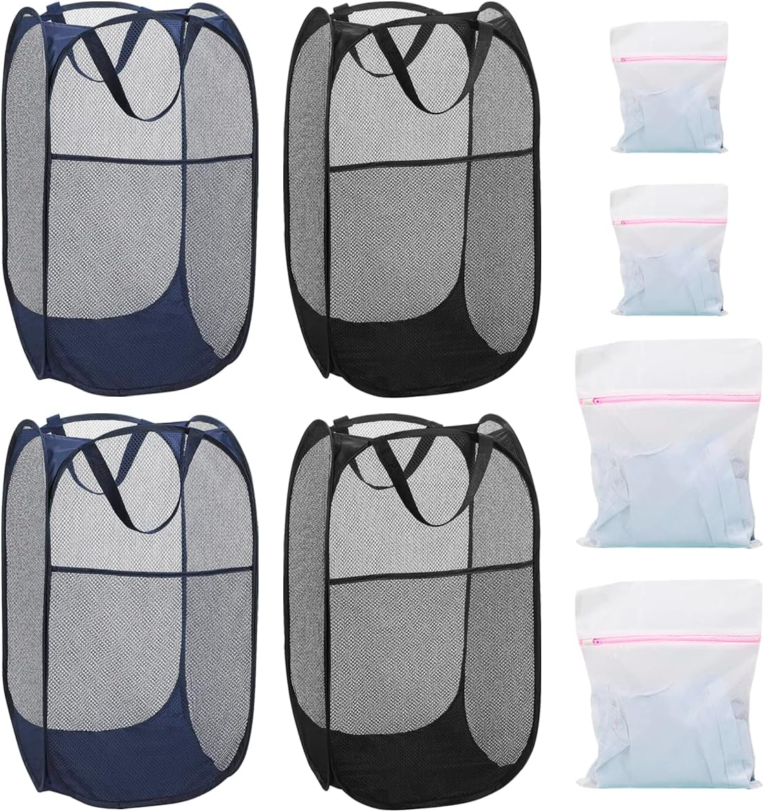 4Pcs Mesh Pop up Laundry Hamper, FHDUSRYO Foldable Pop up Hamper, Collapsible Laundry Basket with Carry Handles, Portable Dirty Clothes Basket with 4 Wash Bags, Mesh Hamper for Dorm Bedroom Travel image number 3
