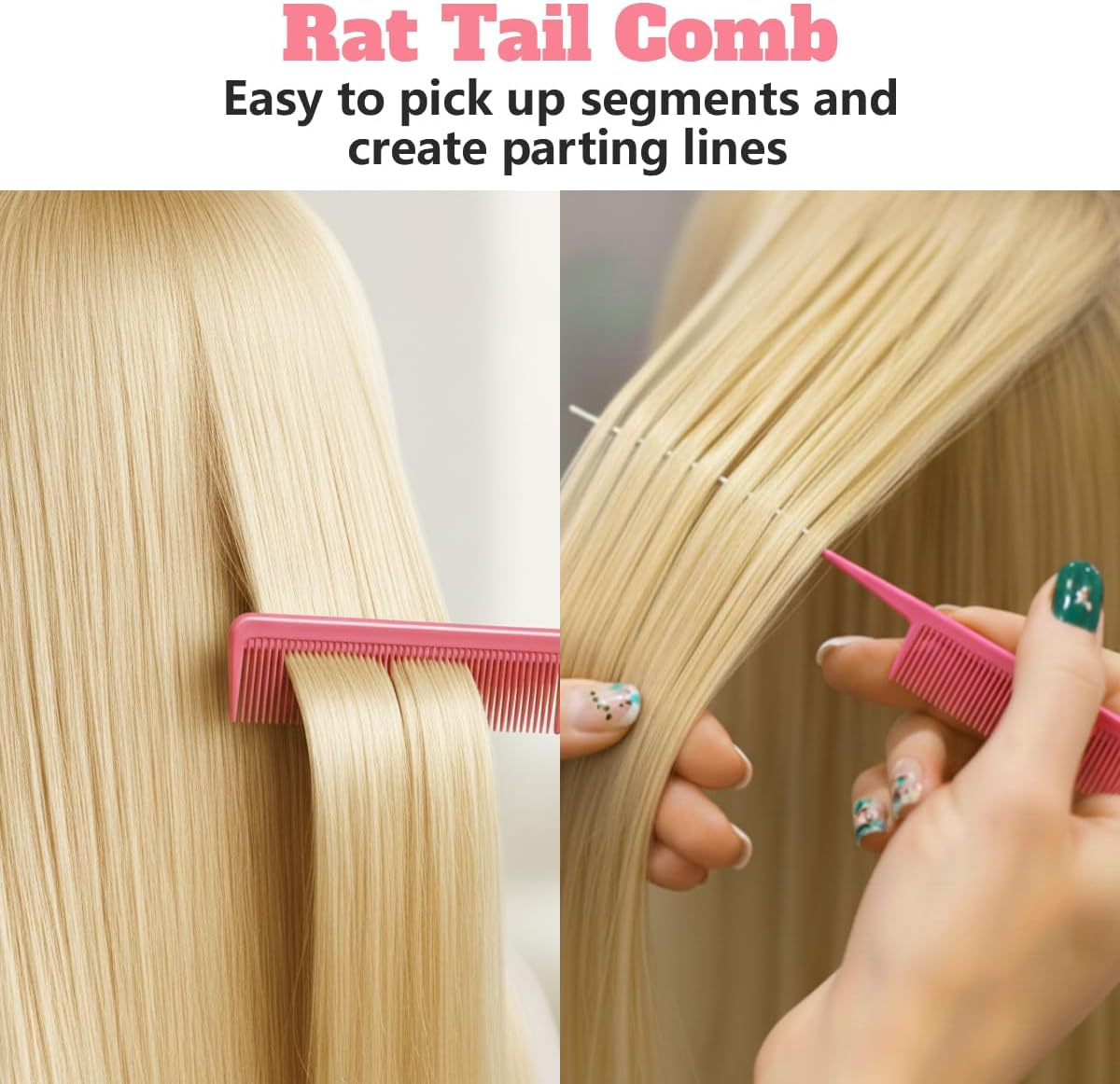 3 Pcs Slick Back Hair Brush, Edge Control Brush Kit - Includes Bristle Brush, Rat Tail & Parting Comb, Teasing Comb for Curly Hair, Sleek Ponytails, Smoothing Baby Hair & Flyaways for Women & Girls (Pink) - Black image number 5