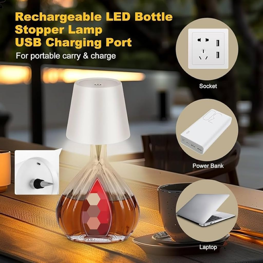 Wireless Bottle Lamp Shade - Portable LED Wine Bottle Lamp with Stopper, 3 Color Stepless Dimming Rechargeable Touch Wine Bottle Lights for Any Liquor Bottle Bars Restaurants (Black, 1 Pack) image number 1