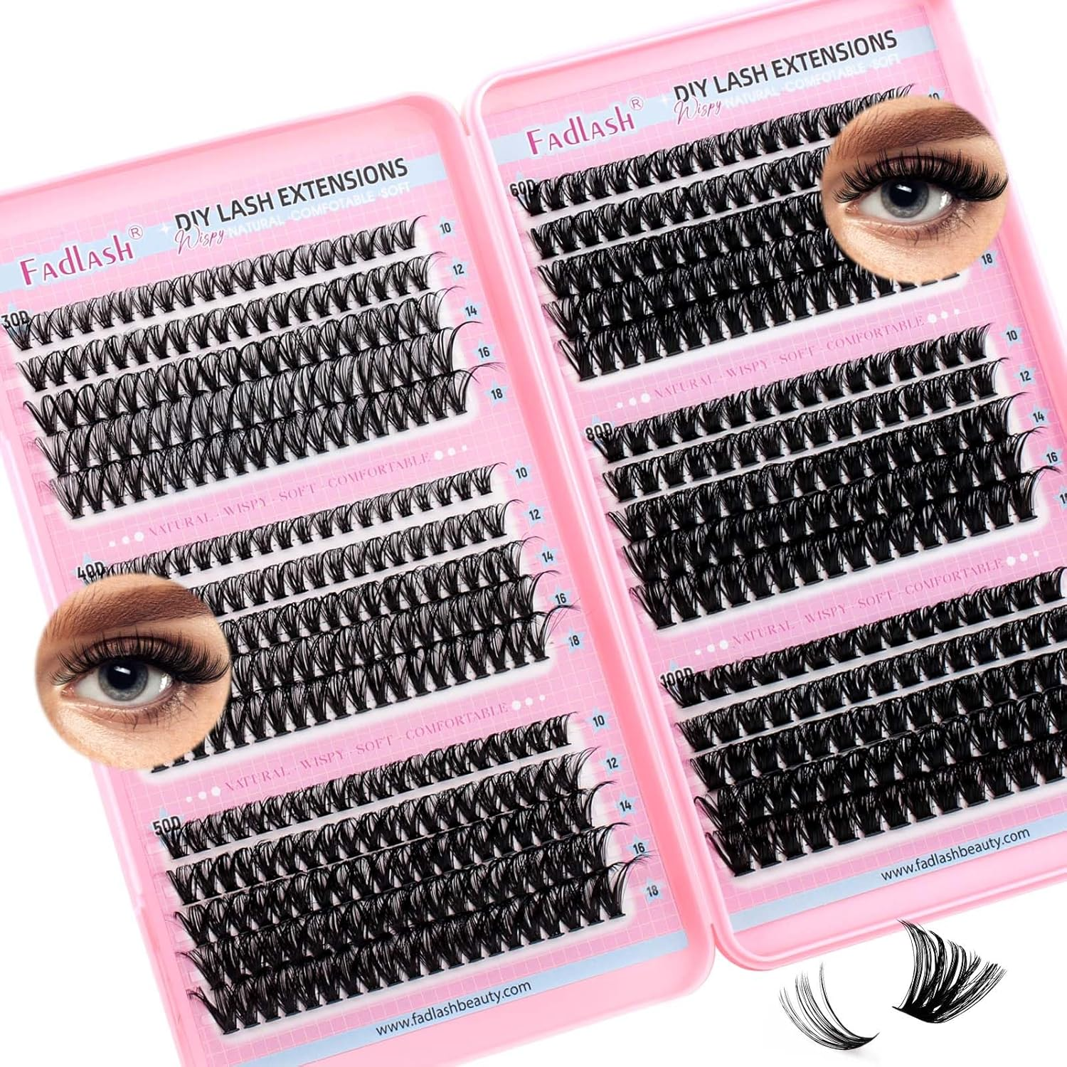 Eyelash Clusters 30D+40D+50D+60D+80D+100D Individual Lash Extensions D Curl Wispy Eyelash Clusters 10-18Mm Natural Fluffy Cluster Lash DIY Eyelashes Extension for Beginners image number 5