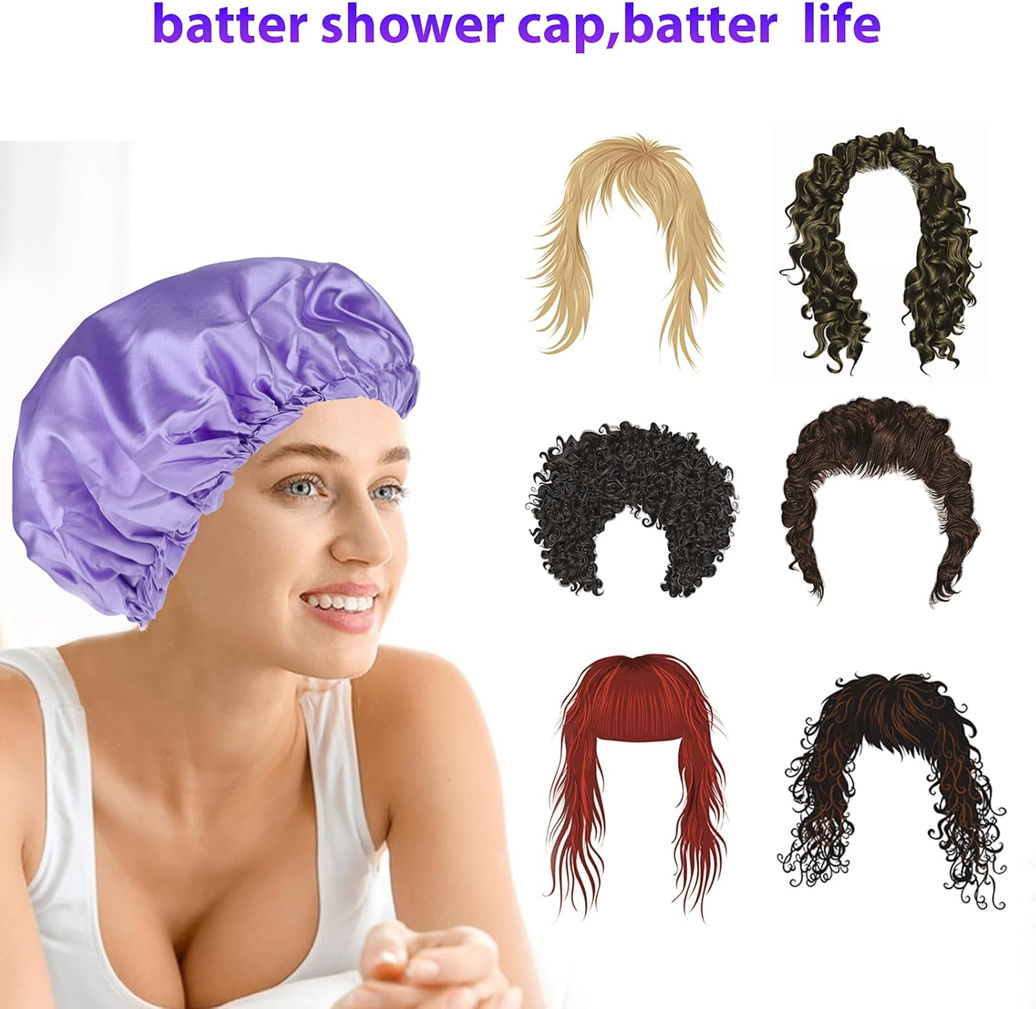Prasacco Large Shower Caps for Women, Waterproof Shower Cap Double Layers Bath Caps Reusable Hair Cap Washable Elastic Shower Bonnet Bath Hair Hat for Long Hair Braids image number 6