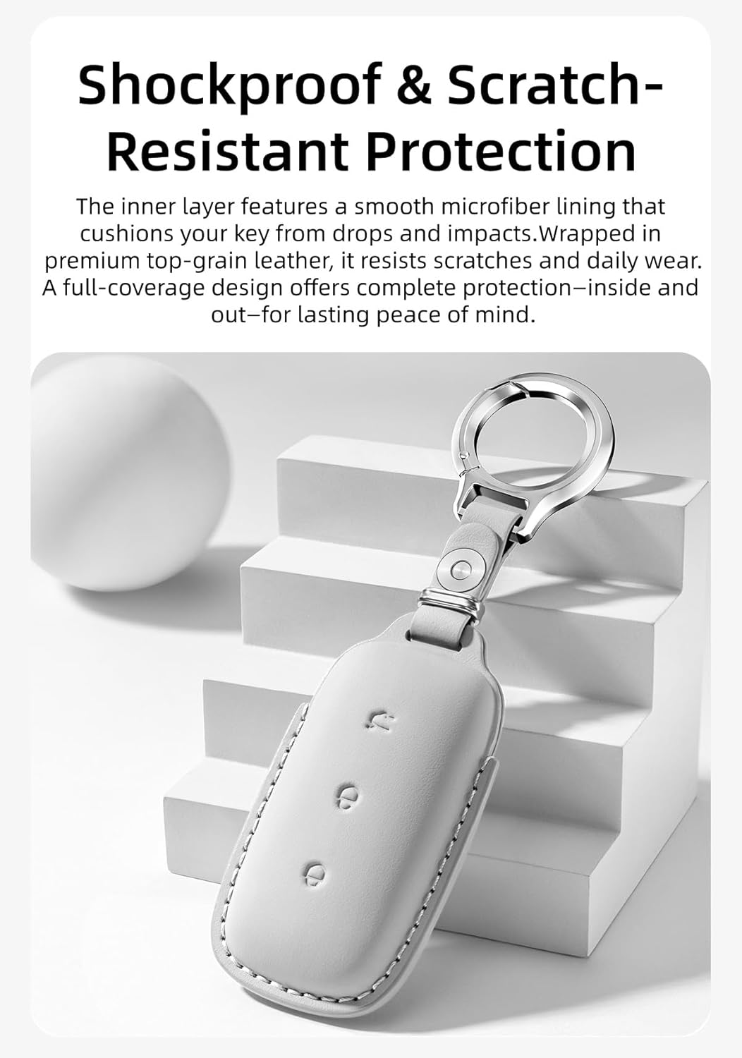 Ontto Leather Car Key Fob Cover Fit for Geely Galaxy EX5 E5 Cityray L6 L7 EMI NO.1 Proton E.Mas 7 5 E8 Starry 8 Key Case Holder Shell Key Chain Keyring Protector Accessories 3 Buttons image number 2