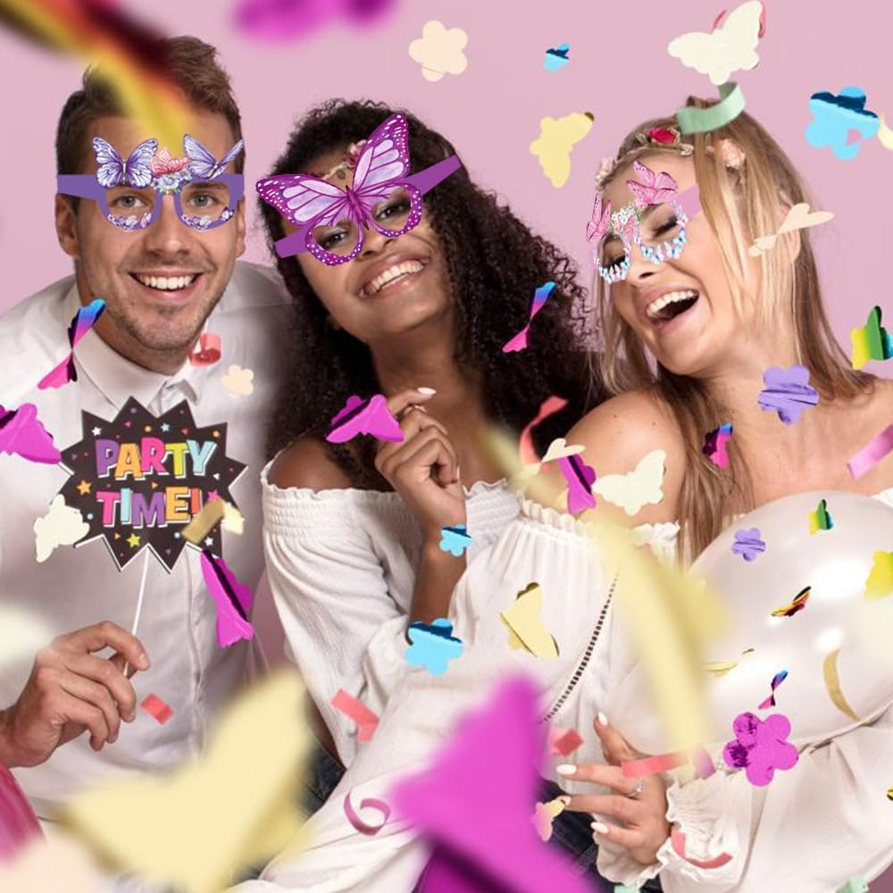 Butterfly Paper Glasses Party Decorations, Photography Props, 12 Pack, Pink and Purple image number 6