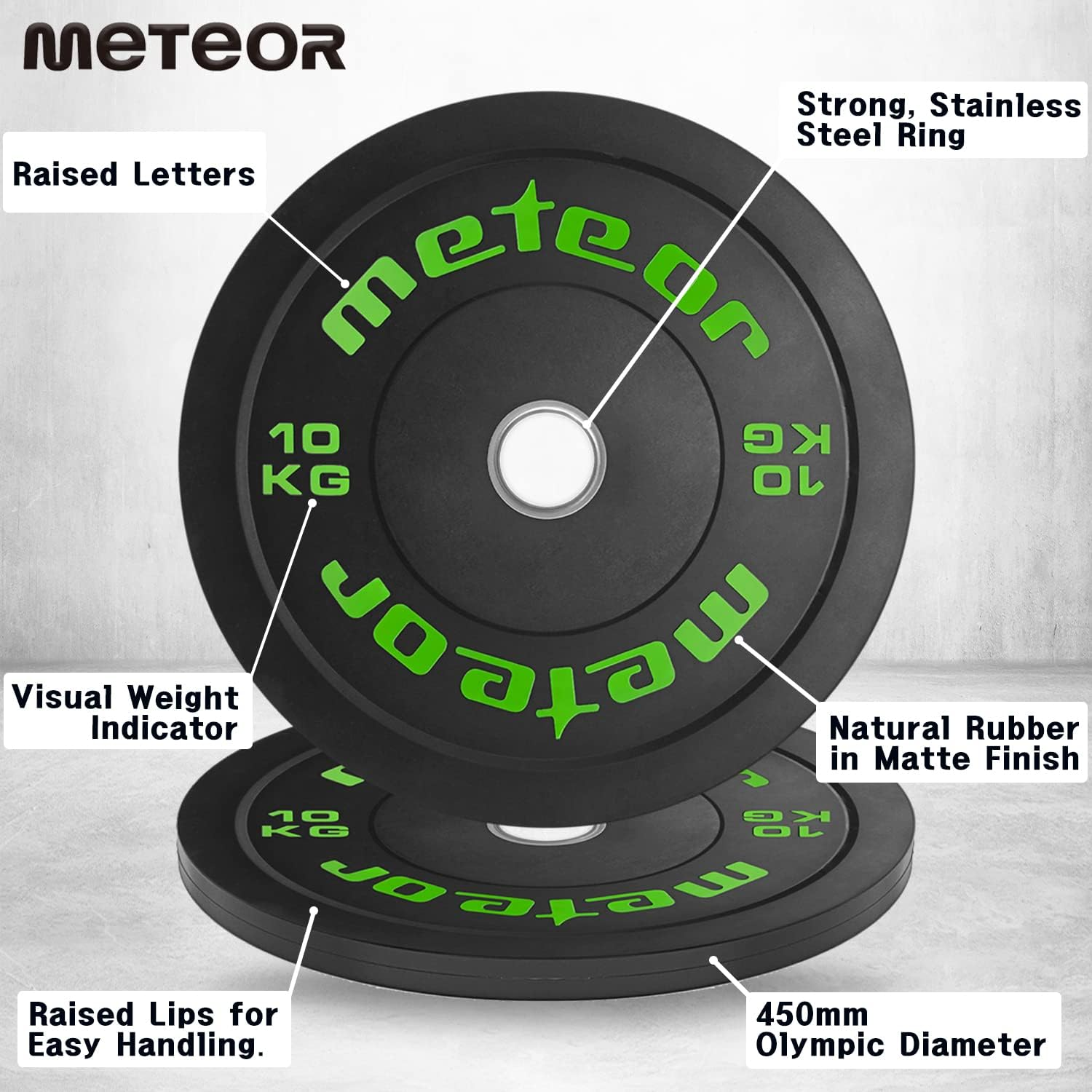METEOR Essential Bumper Plate, Olympic Plate, Full Rubber Weightlifting Plate - for Barbells with 50Mm Loadable Sleeves - 2.5Kg, 5Kg, 10Kg, 15Kg, 20Kg, 25Kg Weight Plate image number 5
