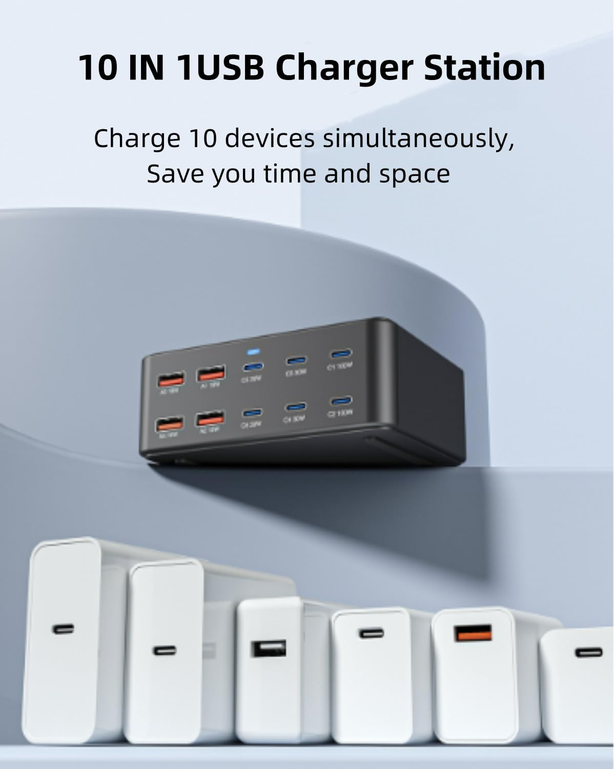 FOSION USB C Charging Station 330W, 10 Port Power Hub with PD 100W 65W 30W QC3.0 18W Fast Charging for Iphone 15, Ipad Air/Pro, Galaxy image number 3