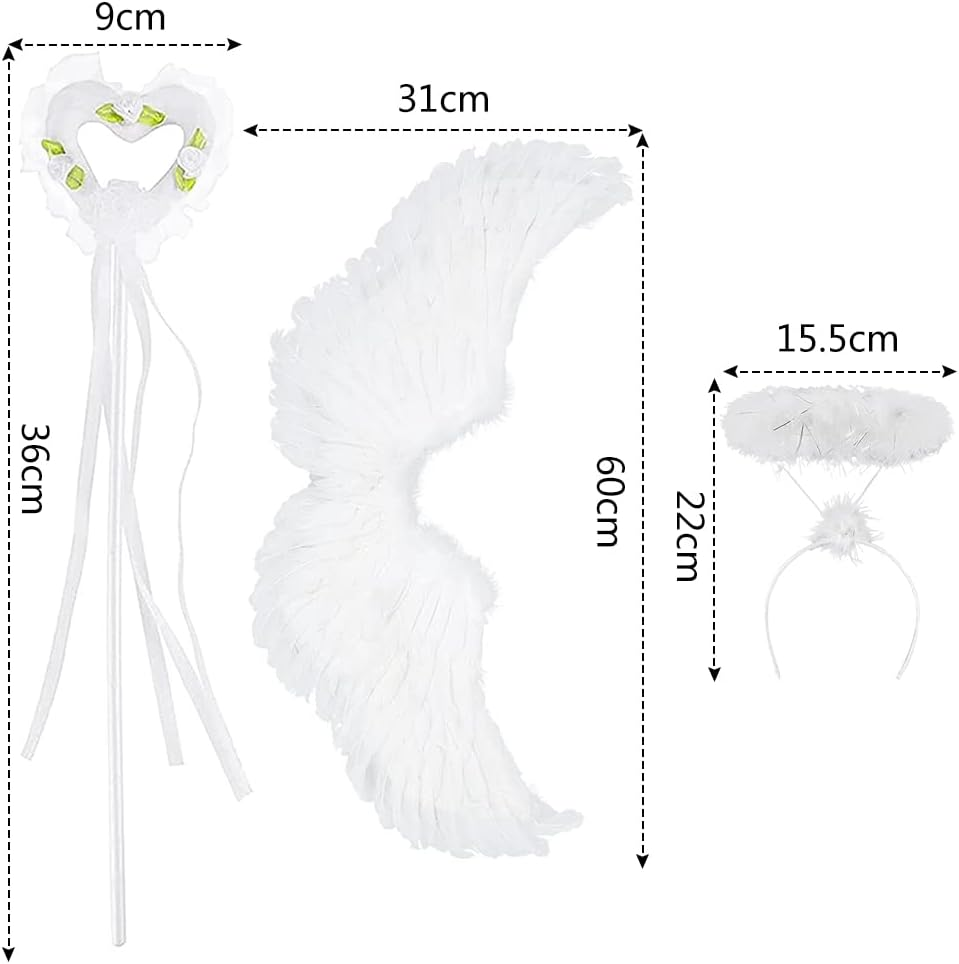 White Angel Wings Decoration with Halo and Wand - Feather Wings, Women'S Costume for Party Fancy Dress image number 3