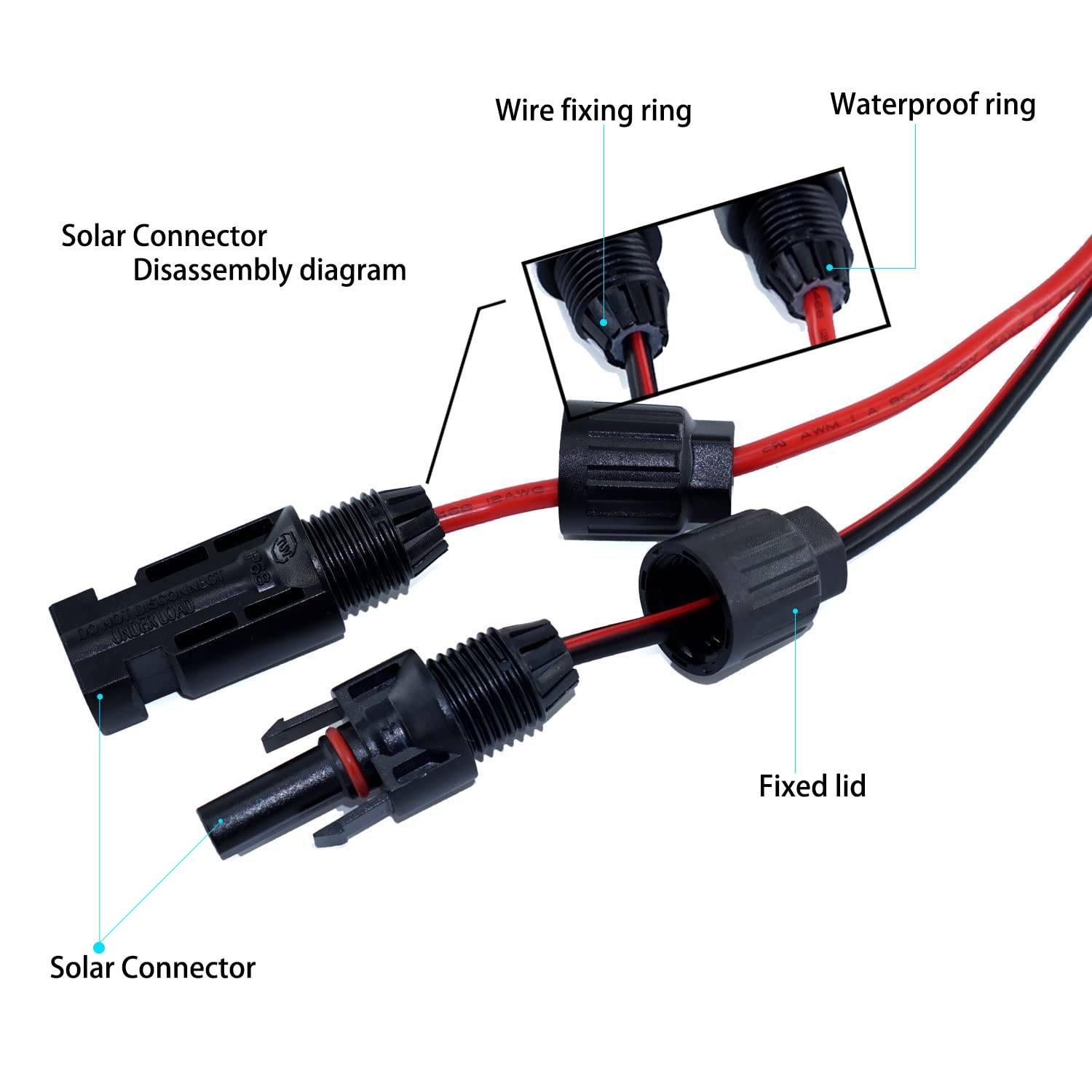 Xt60I Adapter to Solar Connector Cable 12AWG 50FT, Xt60I to Solar Panel Extension Cable 12 Gauge Compatible for Ecoflow Delta River Series Anker SOLIX Power Station (Xt60I 50FT)
