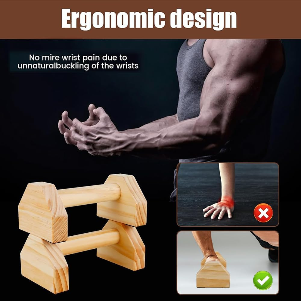 2Pcs Wood Push up Bars,Fitness Equipment,Wooden Handstand Trainer,Pushup Handle with Non-Slip Base,Small Fitness Machines,For Men and Women Fitness Training image number 6