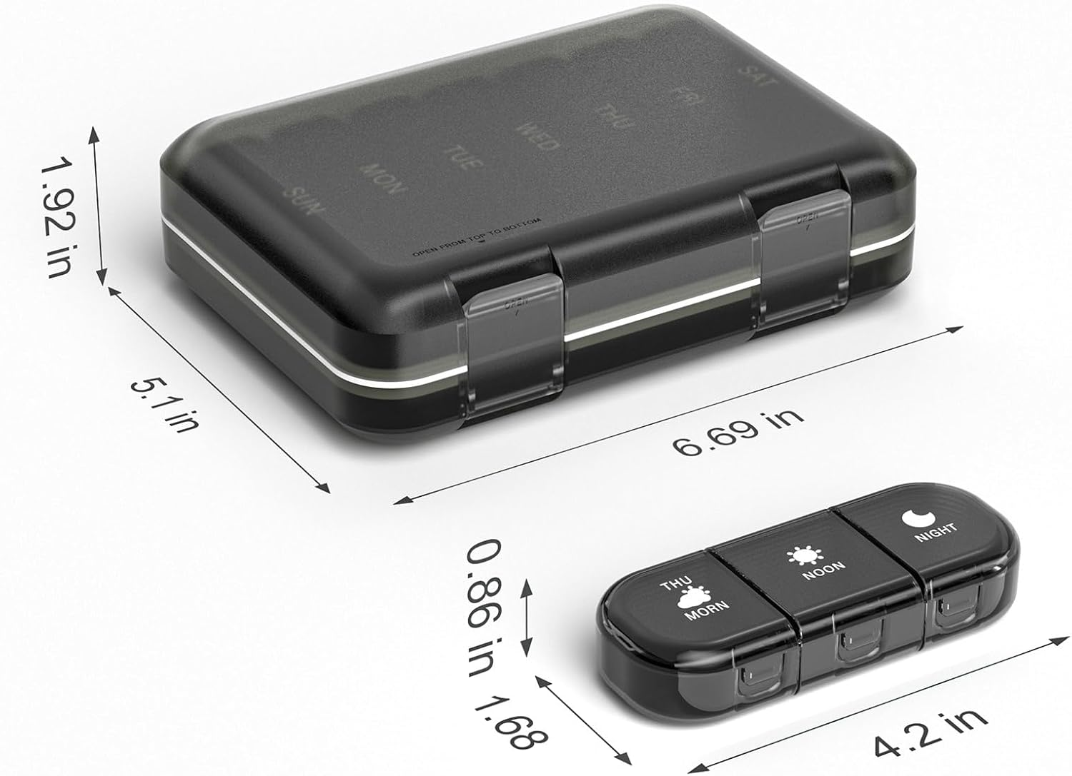 Weekly Pill Organizer 3 Times a Day, 7 Day Portable Pill Box for Pills, Vitamins, Fish Oil, Medication, Supplements (3X7 Black)