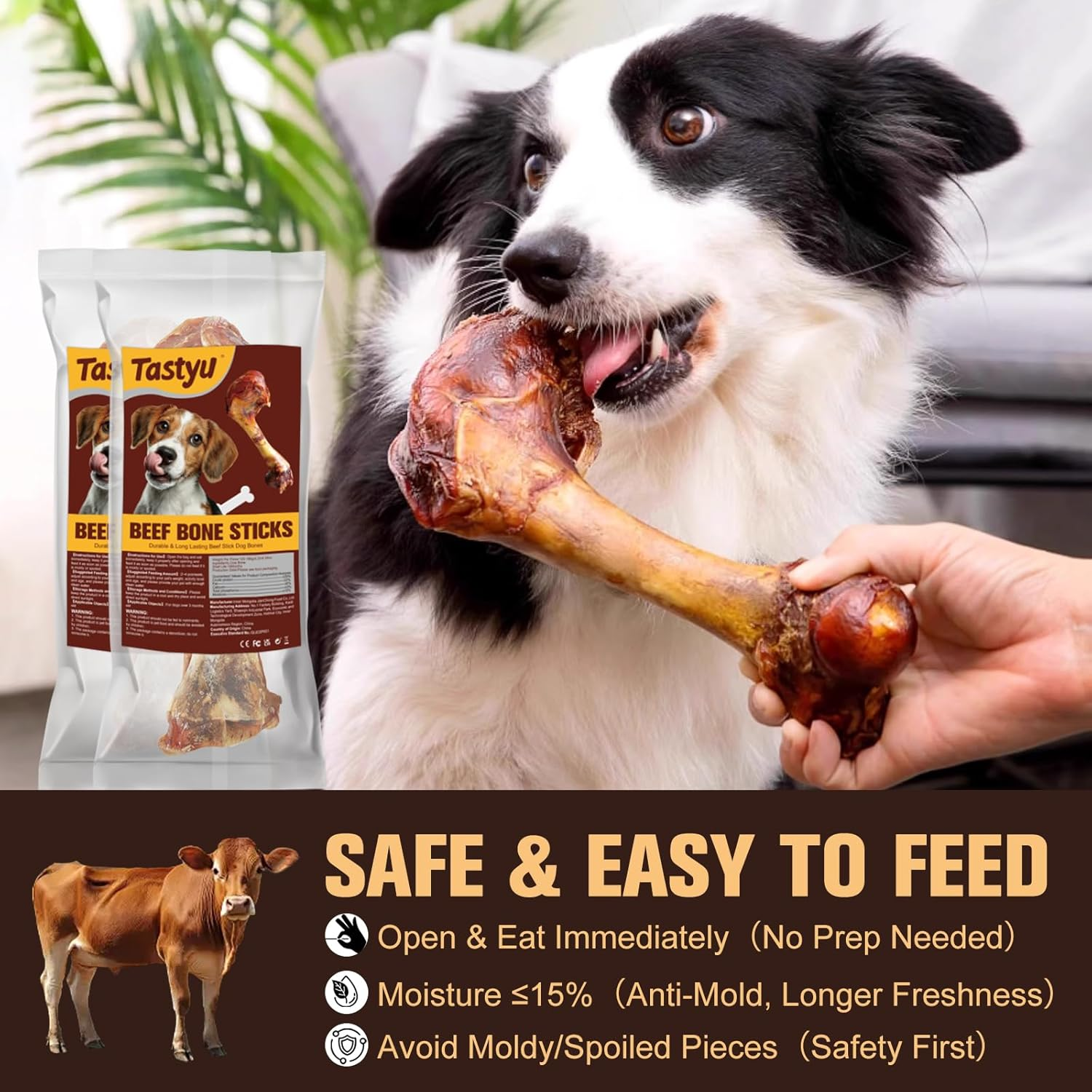 Natural Bully Sticks 100% Beef Single Ingredient for Medium & Large Dogs, 7"-8" Fully Digestible Bison Dog Chew Bones Natural Long-Lasting for Pet Chewing, Aggressive Chewers image number 2