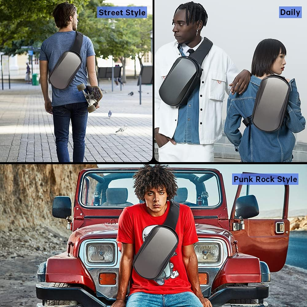 BANGE Sling Bag Waterproof Hiking Travel Shoulder Bag,Safe Protect Hard Shell Crossbody Bag Backpack - Grey image number 5