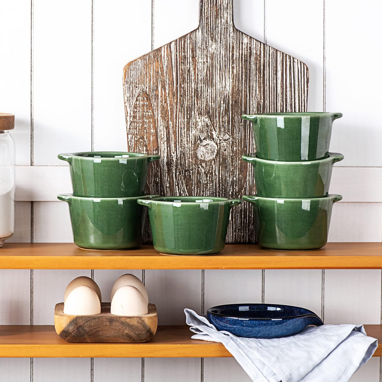 Creme Brulee Ramekins Ceramic Bowls - VICRAYS Mini Custard Cups 8 Oz Oven Safe Bowls Souffle Dishes for Baking Individual Casserole Dipping Sauce Pioneer Woman Bakeware Set of 6, Green image number 5