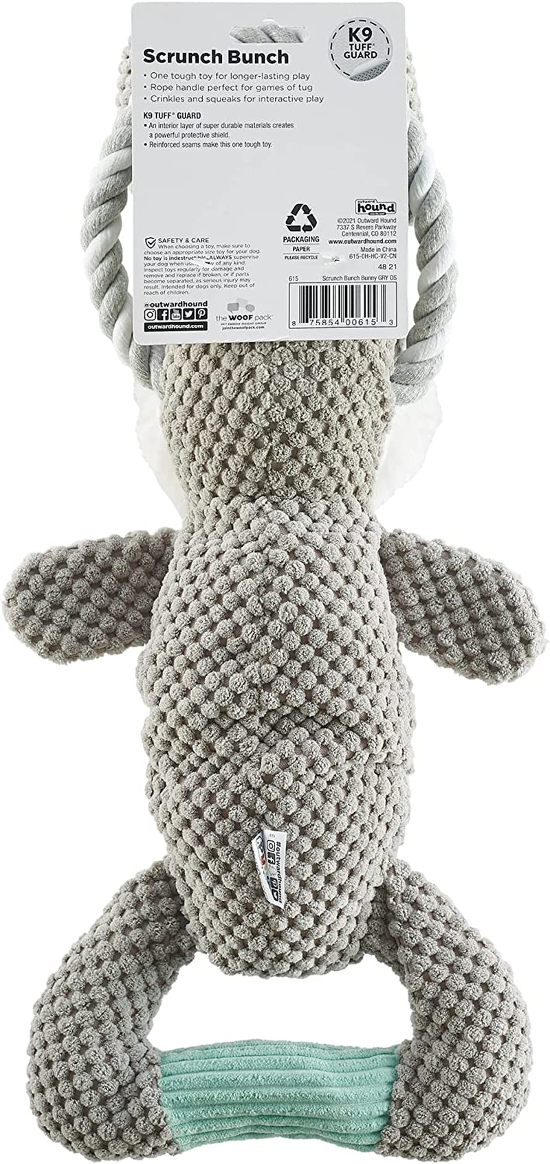 Charming Pet Scrunch Bunch Plush Dog Toy - Interactive Soft Cuddly Animal - Tough and Durable Squeaky Tug Toy, Bunny image number 4